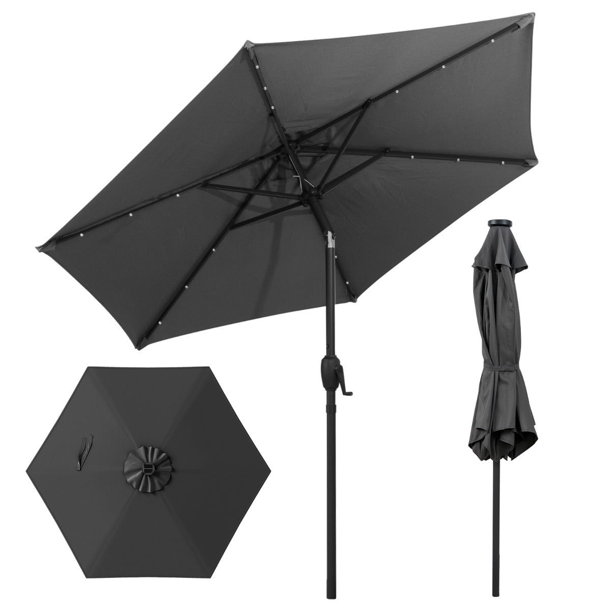 LIVSK Parasol - Geventileerd Polyester - Kantelmechanisme - LED Verlichting - Eenvoudig Op te Zetten -
