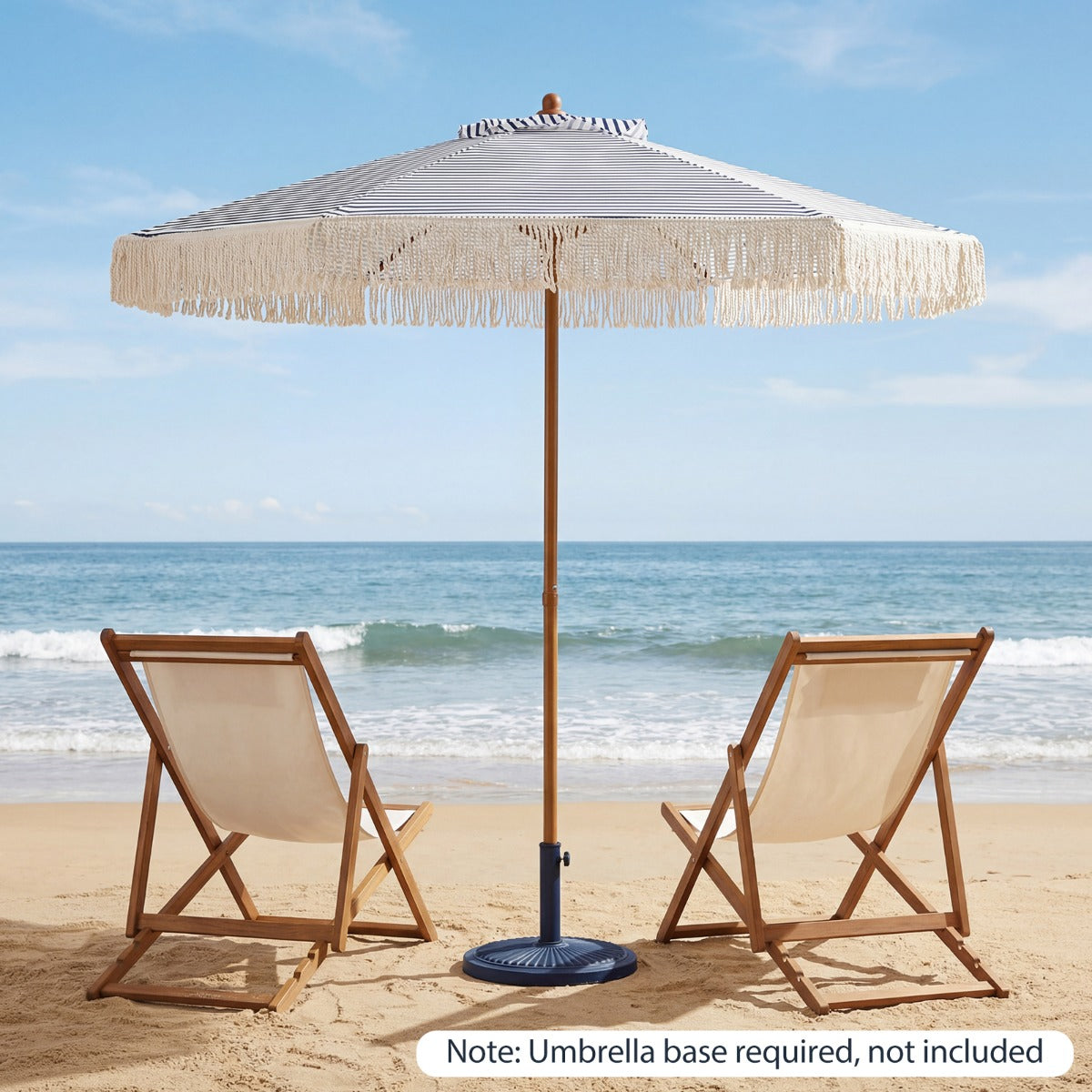 LIVSK Parasol met Franjes - 210 cm Buitendiameter - Geventileerd Polyester - Robuuste Aluminium Mast - Blauw en Wit