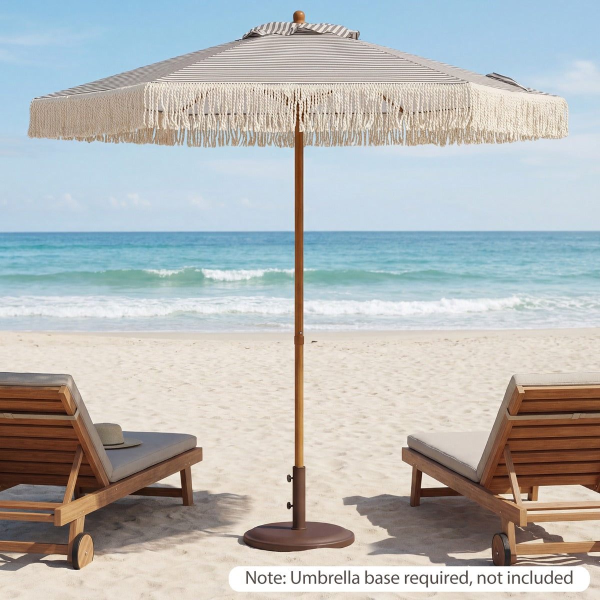 LIVSK Parasol met Franjes - 210 cm Buitendiameter - Robuuste Aluminium Mast - Geventileerde Polyester - Blauw/Wit of Groen/Wit