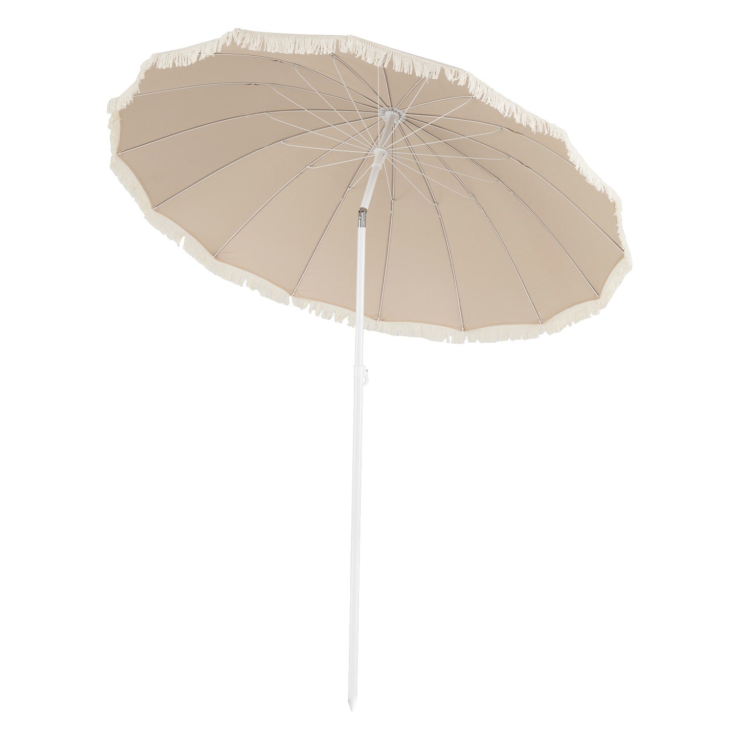 LIVSK Parasol met Franjes - Verstelbare Kantelhoek - Hoogwaardig Polyester - Robuuste Metalen Spaken - Beige/Bruin
