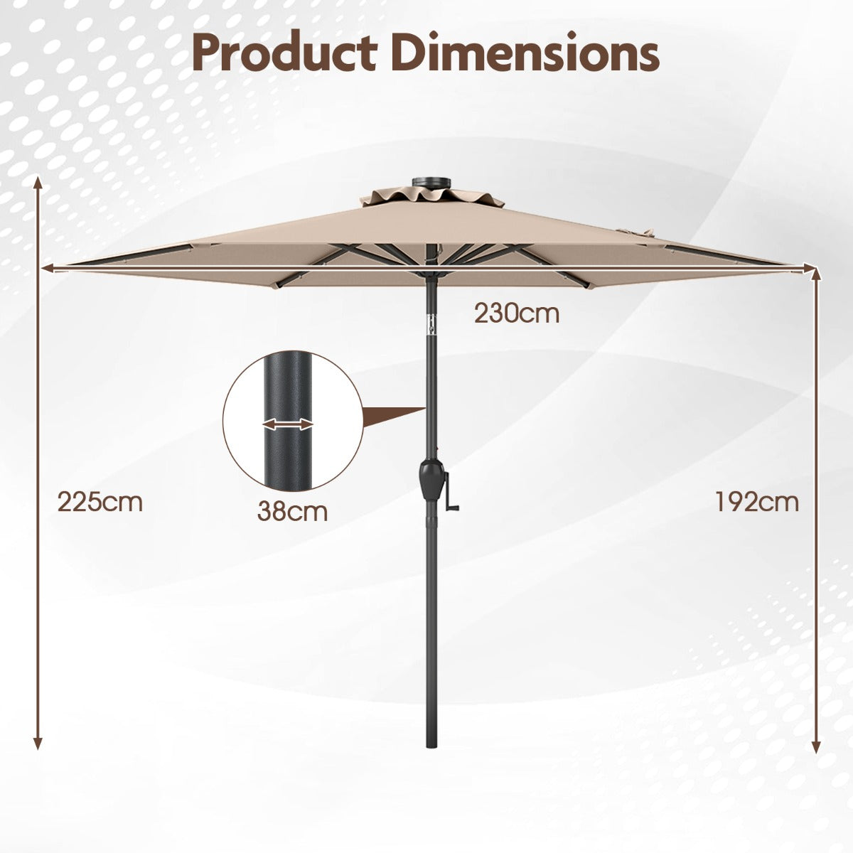 LIVSK Parasol met LED-Verlichting - Geventileerd Polyester - Kantelmechanisme - Eenvoudig Op te Bergen - Beige / Grijs /
