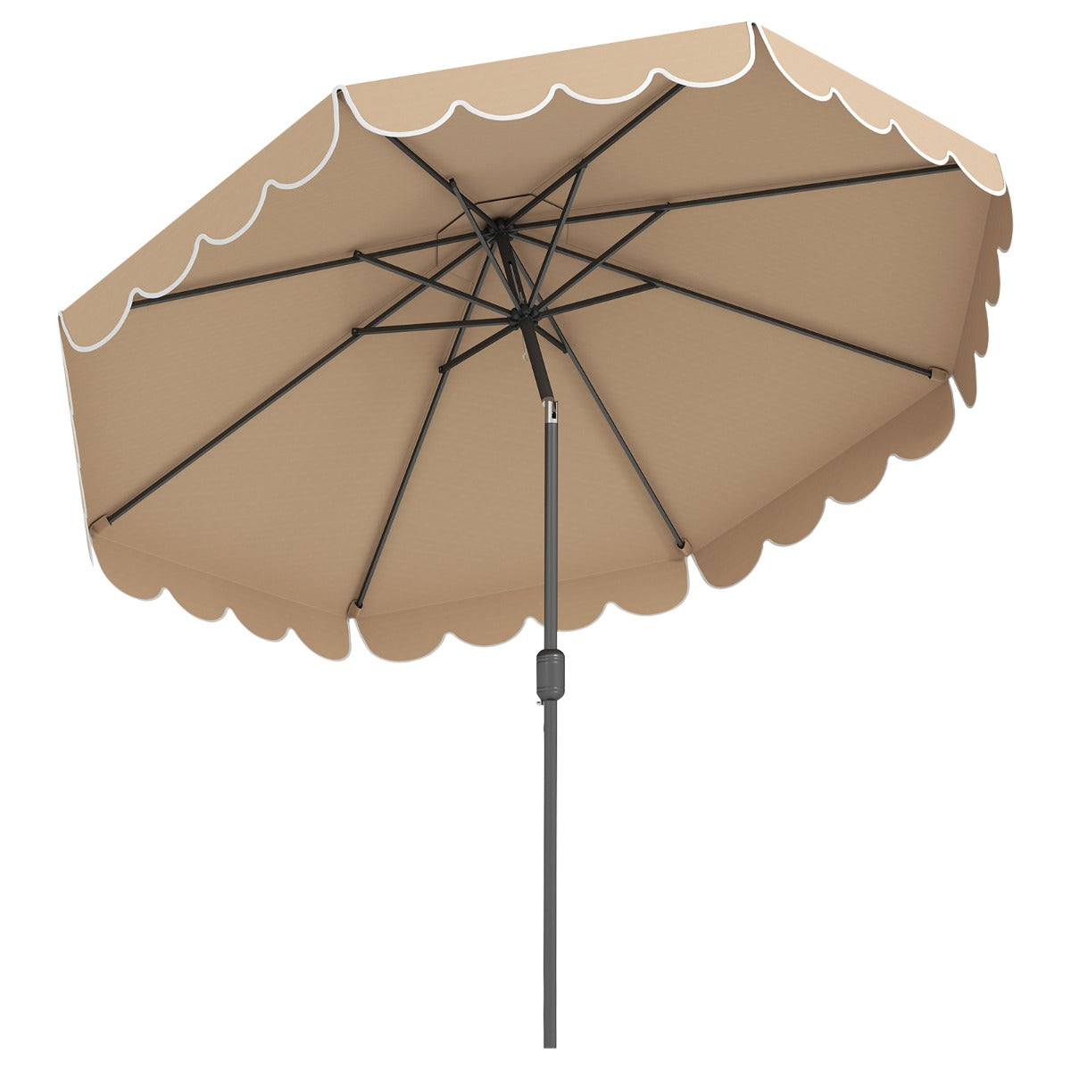 LIVSK Parasol met Ruches - 3 x 2,45 m - Kantelbaar tot 35° - Slingerhandgreep - Stabiele Structuur - Beige/Geelbruin