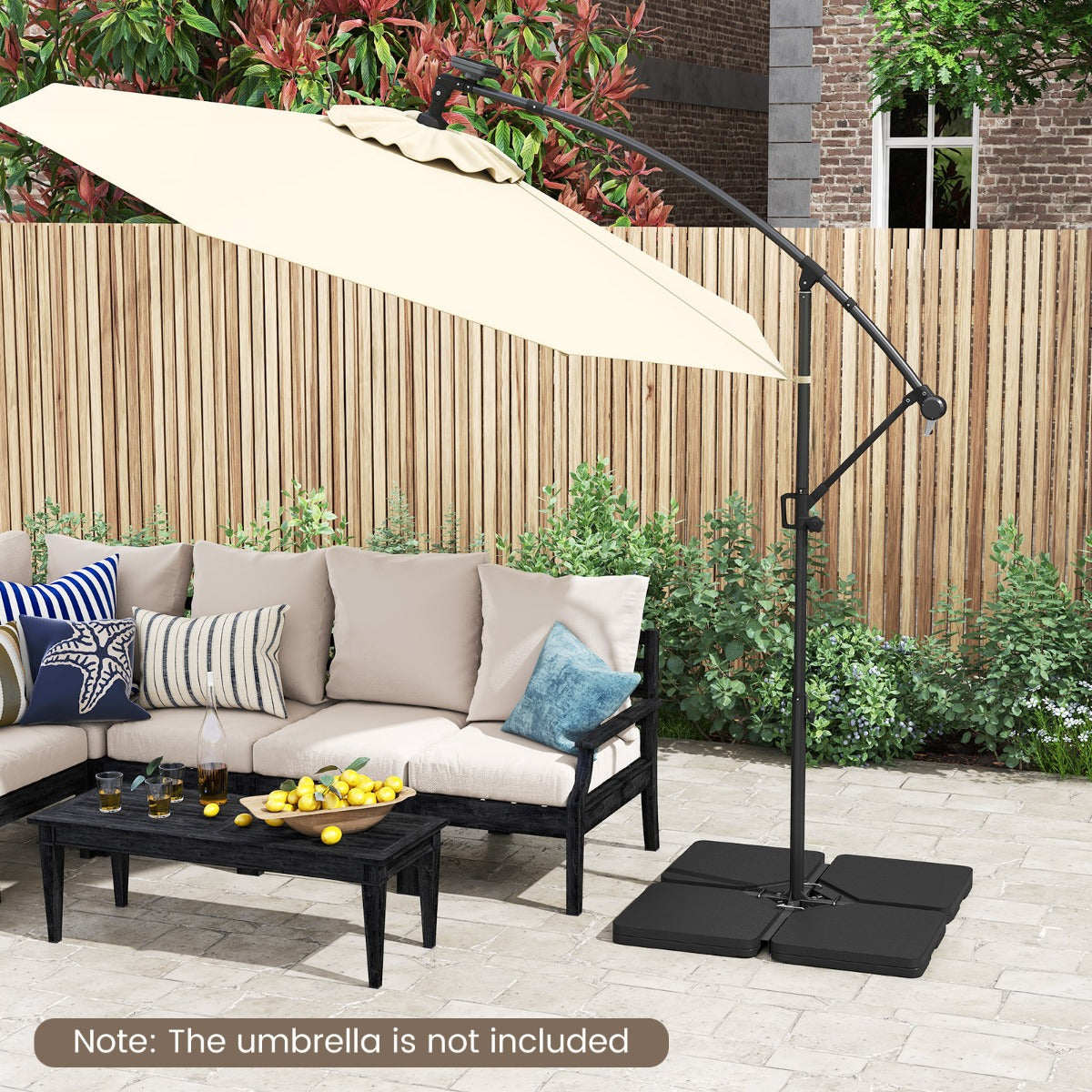 LIVSK Parasol met Standaard - 300 cm Schaduwgebied - Zonne-energie Verlichting - Verstelbaar - Grijs/Beige