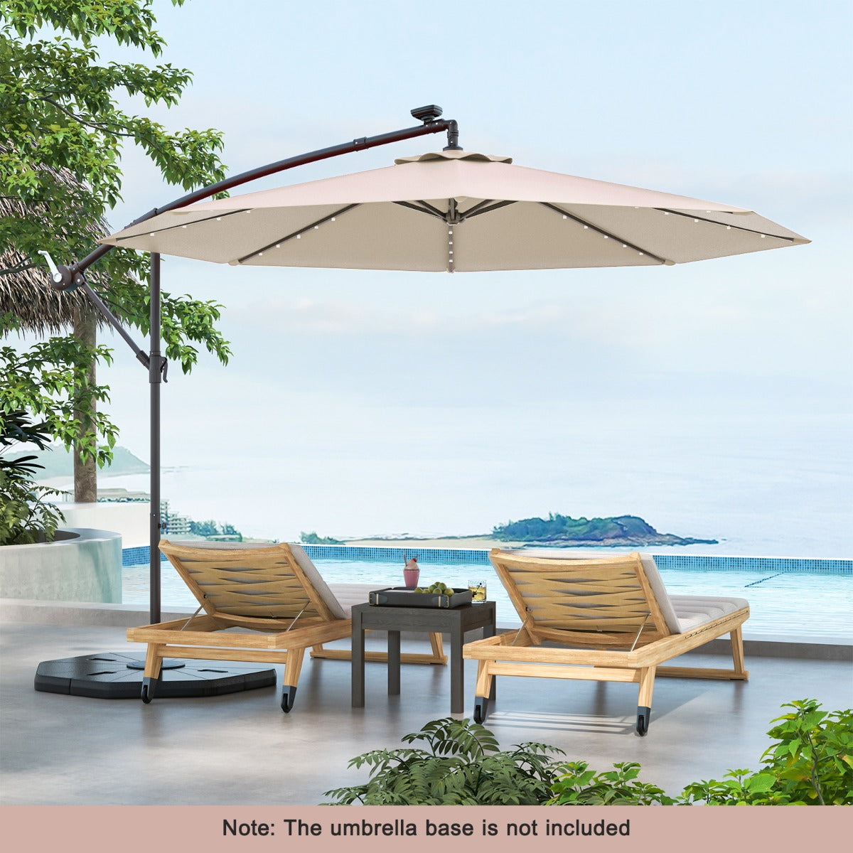 LIVSK Parasol met Zonnepaneel - 300 cm Groot - Kantelbaar - Hoogwaardig Polyester - Inclusief Stabiele Standaard - Grijs/Beige