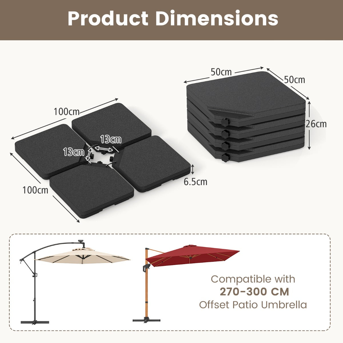 LIVSK Parasol met Zonnepaneel - 300 cm Groot - Kantelbaar - Hoogwaardig Polyester - Inclusief Stabiele Standaard - Grijs/Beige