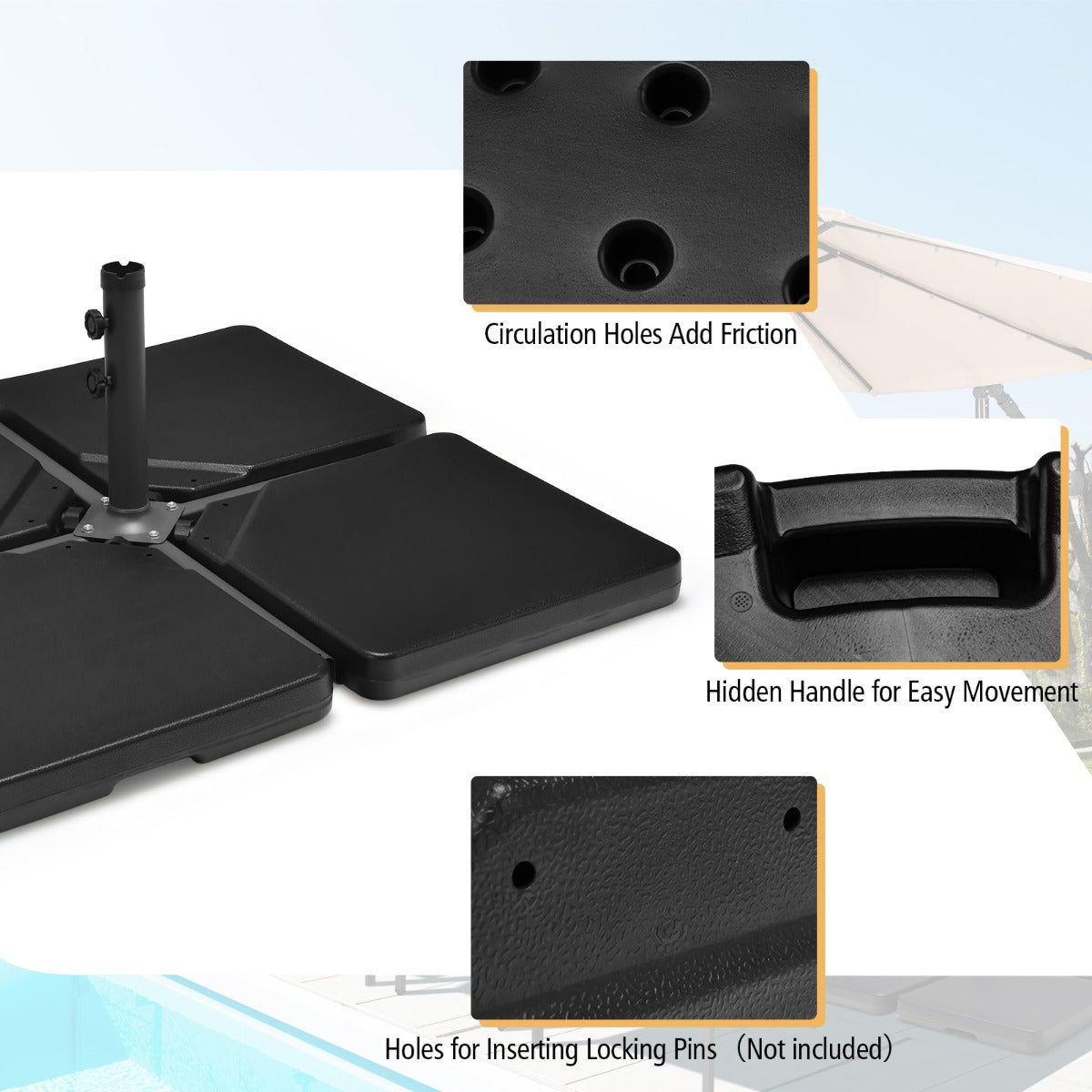 LIVSK Parasolgewichten Set van 4 - HDPE Materiaal - Vulbaar tot 25 kg - Lichtgewicht en Draagbaar - Zwart