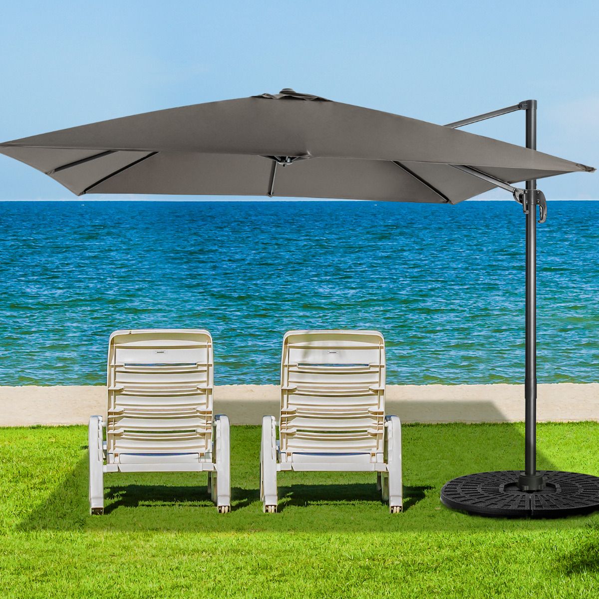 LIVSK Parasolset met Voet - HDPE en Polyester - 4-delige Basisgewichten - 300x300 cm - Draaibaar en Verstelbaar -