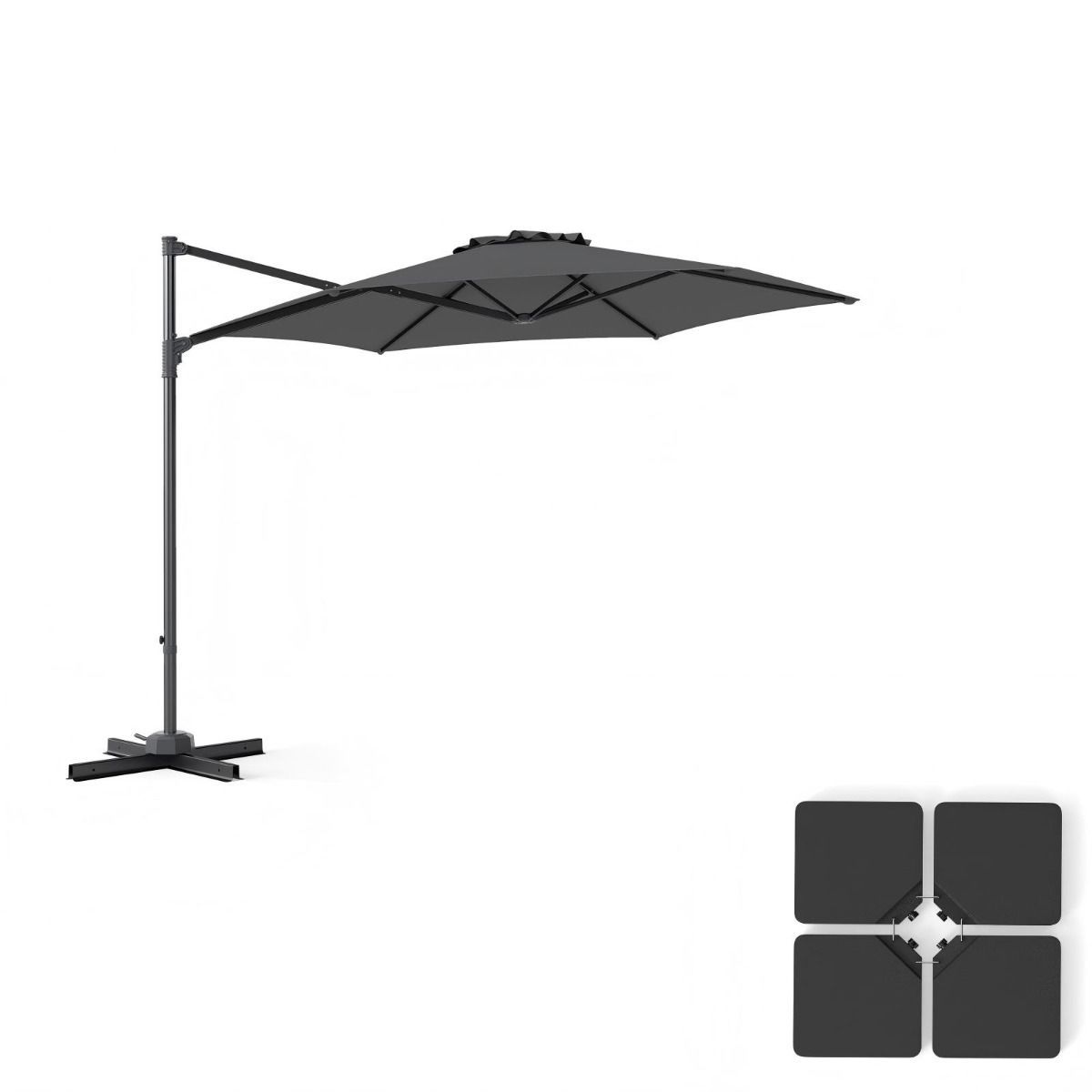 LIVSK Parasolset met Voet - Hoogwaardig Polyester - 360° Draai - Robuuste Constructie - Geschikt voor Terras - Beige/Grijs