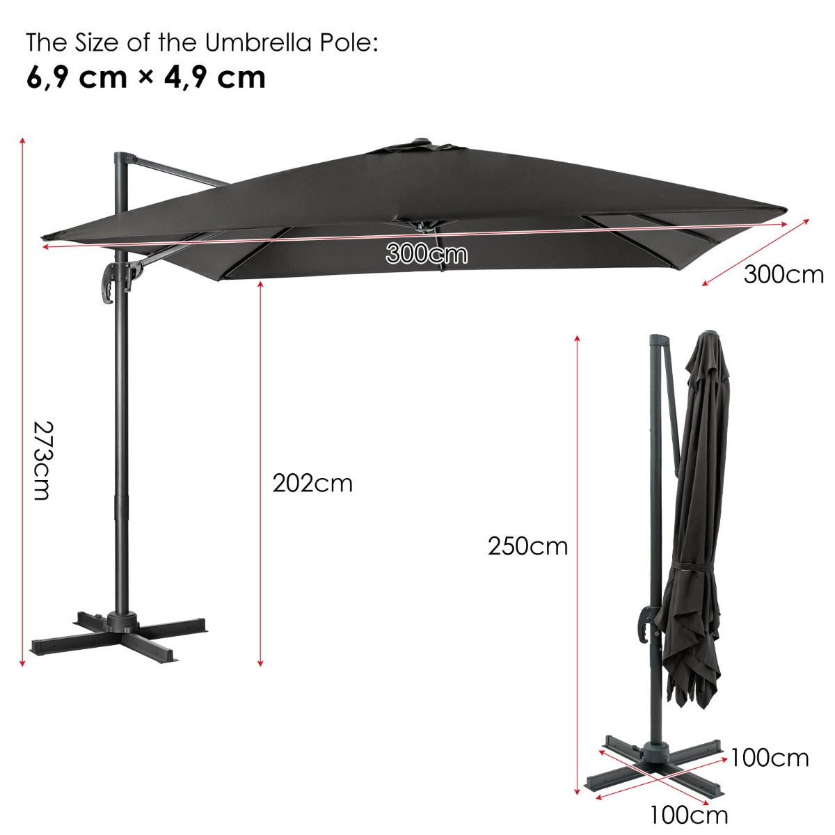 LIVSK Parasolset met Voet - Weerbestendig HDPE - 4-delige Basisgewichten - Flexibele Hellingshoek - Beige/Bruin/Zwart