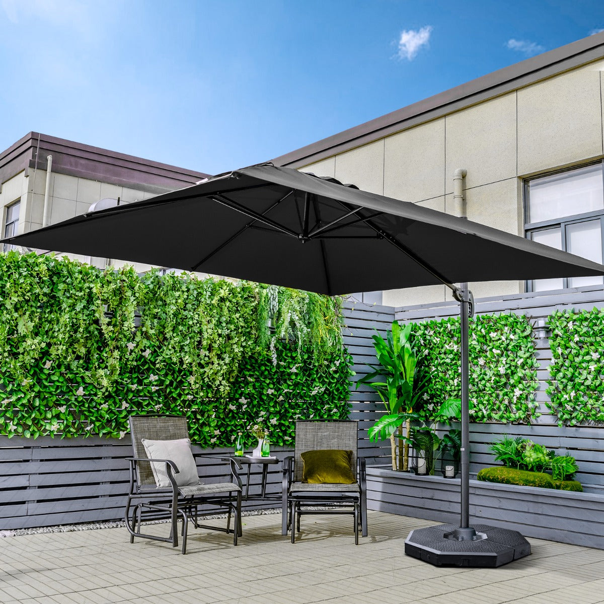 LIVSK Parasolset met Voet - Weerbestendig HDPE - 4-delige Basisgewichten - Flexibele Hellingshoek - Beige/Bruin/Zwart