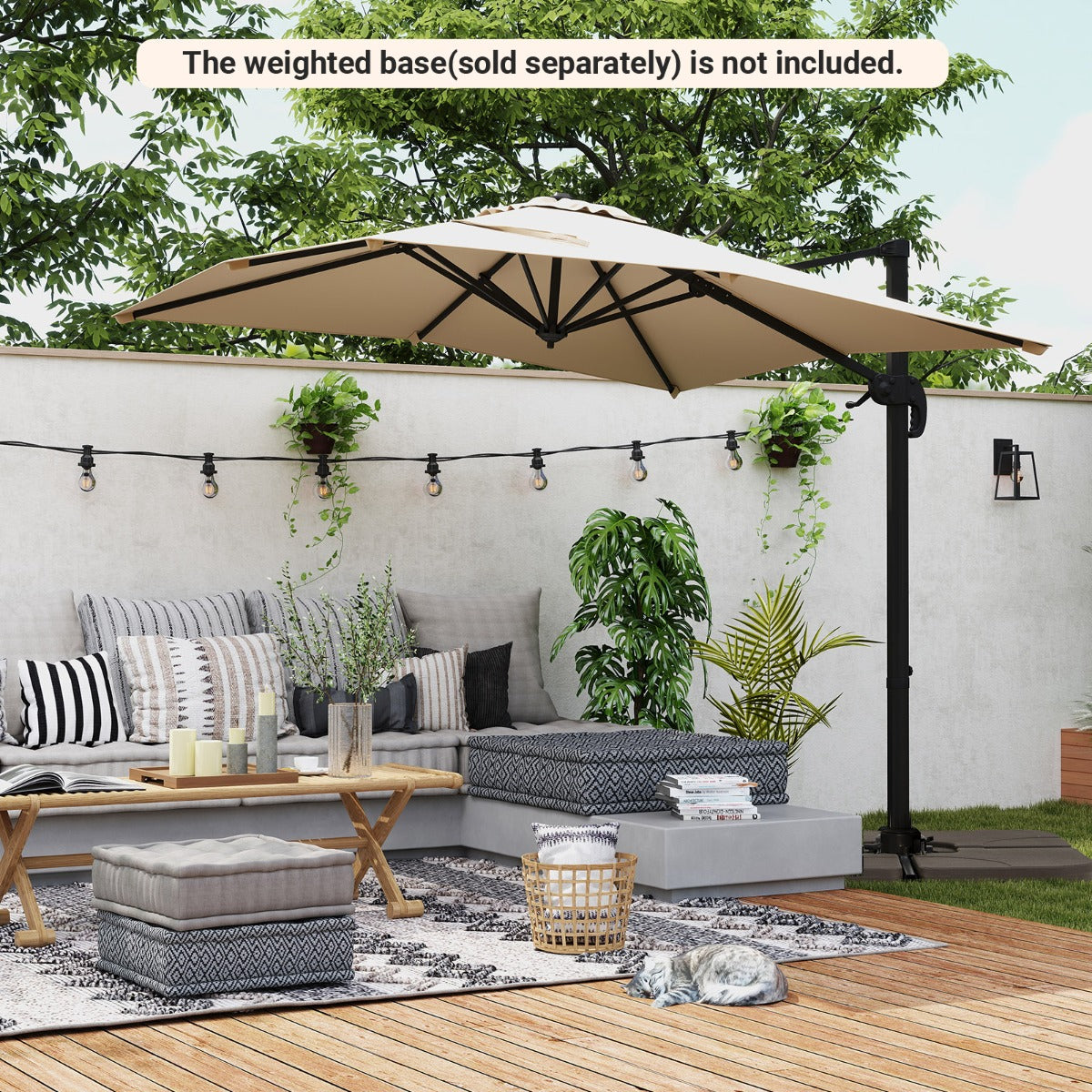 LIVSK Parasolvoet en Parasol Set - Weerbestendig HDPE - 5 Instelbare Hoeken - X-vormige Voet - Zwart/Bruin/Grijs/Beige