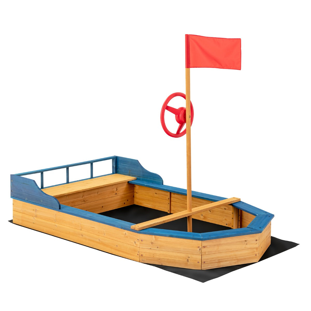 LIVSK Piratenboot Zandbak - Comfortabele Bank - Ruime Opbergruimte - Bodemloze Constructie - Geschikt voor 3-4 Kinderen - Hout