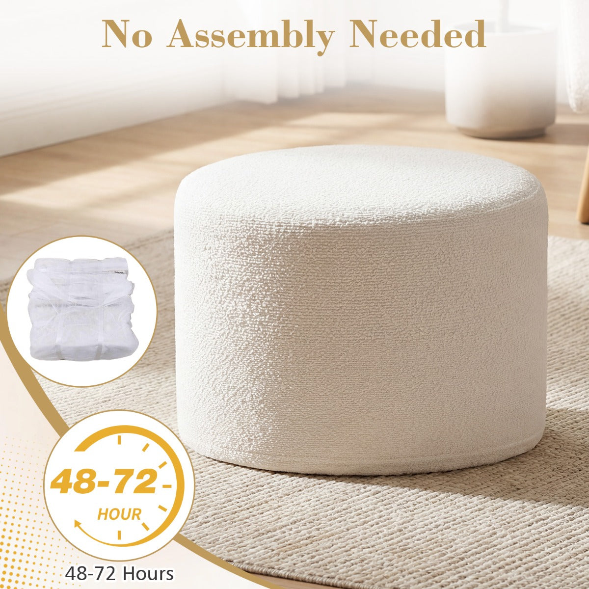 LIVSK Poef Ottoman - Huidvriendelijke Lusgaren - Hoge Dichtheid Schuim - Afneembare Hoes - 45 x 45 x 35 cm - Beige