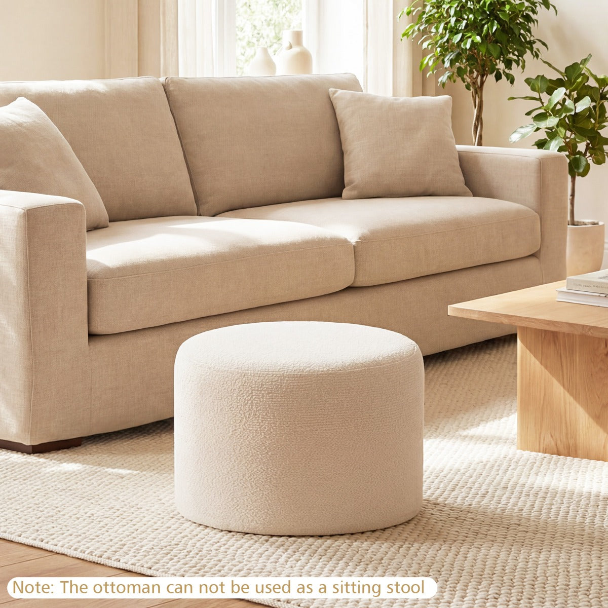 LIVSK Poef Ottoman - Huidvriendelijke Lusgaren - Hoge Dichtheid Schuim - Afneembare Hoes - 45 x 45 x 35 cm - Beige