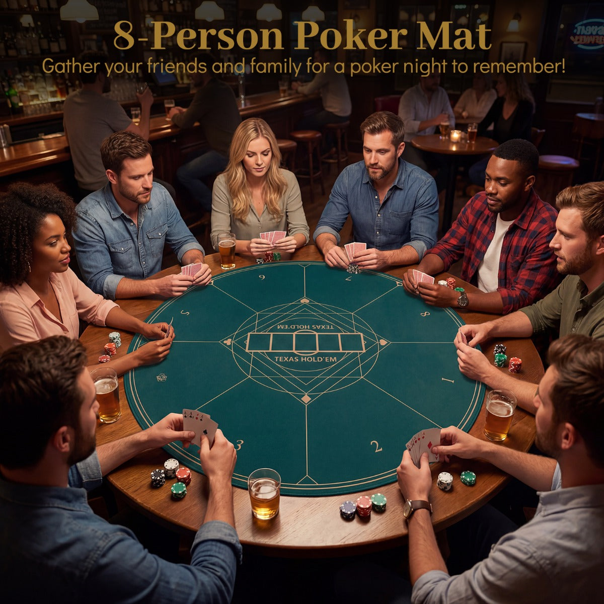 LIVSK Pokermat voor 8 Personen - Antislip Rubberen Onderkant - Vlekbestendig Poly-Katoen - Opvouwbaar & Draagbaar - Groen