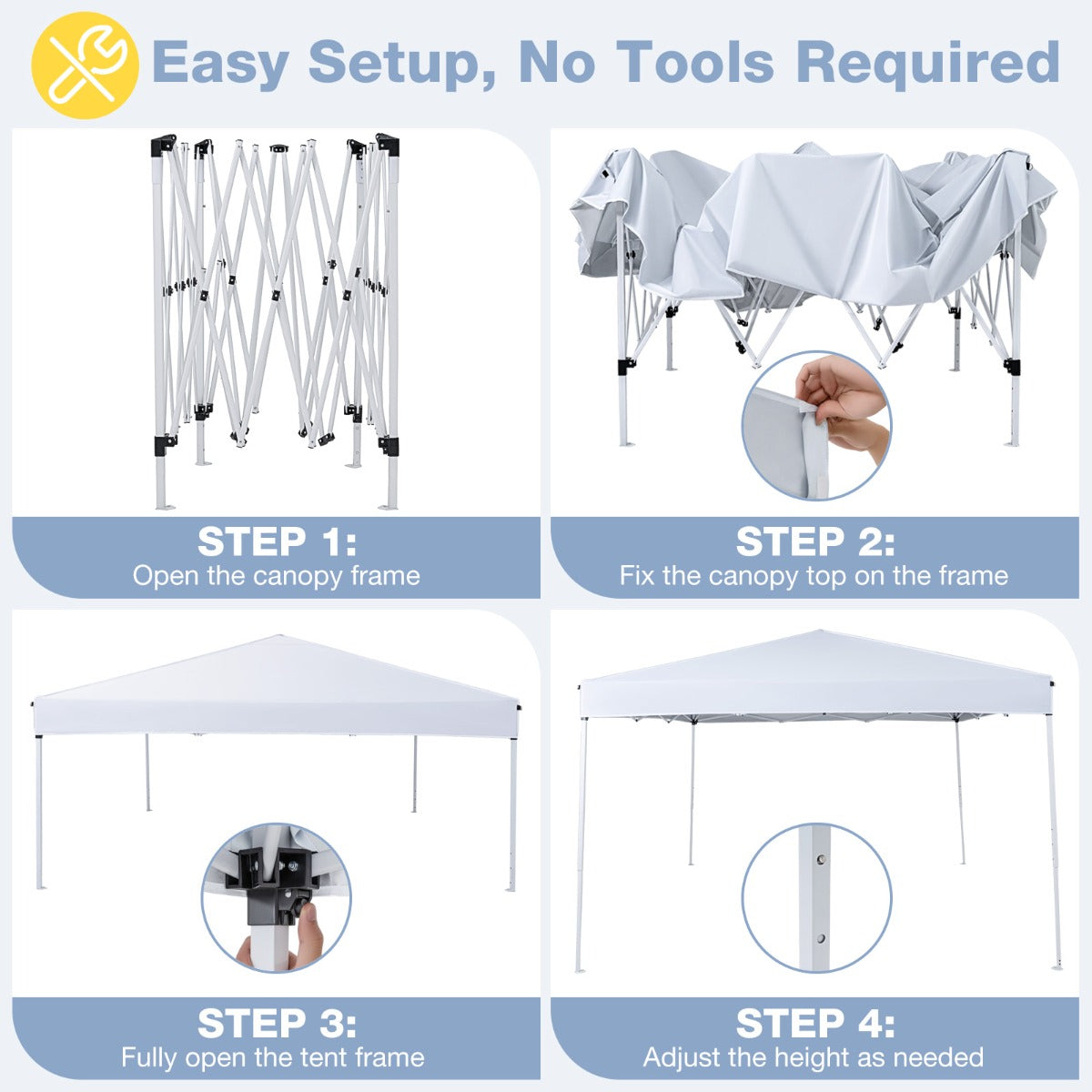 LIVSK Pop-up Partytent - Snelle Opbouw - Verstelbare Hoogte - Waterafstotend - Stabiel Koolstofstaal - Grijs/Zwart/Wit