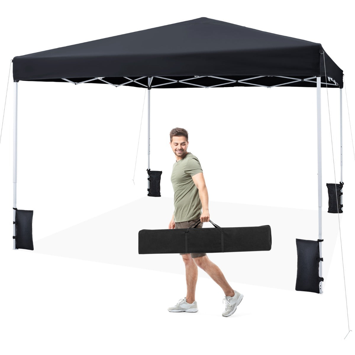 LIVSK Pop-up Paviljoen - Snel Opzetten - Koolstofstaal Frame - Waterafstotend - Verstelbare Hoogte - Grijs/Zwart/Wit