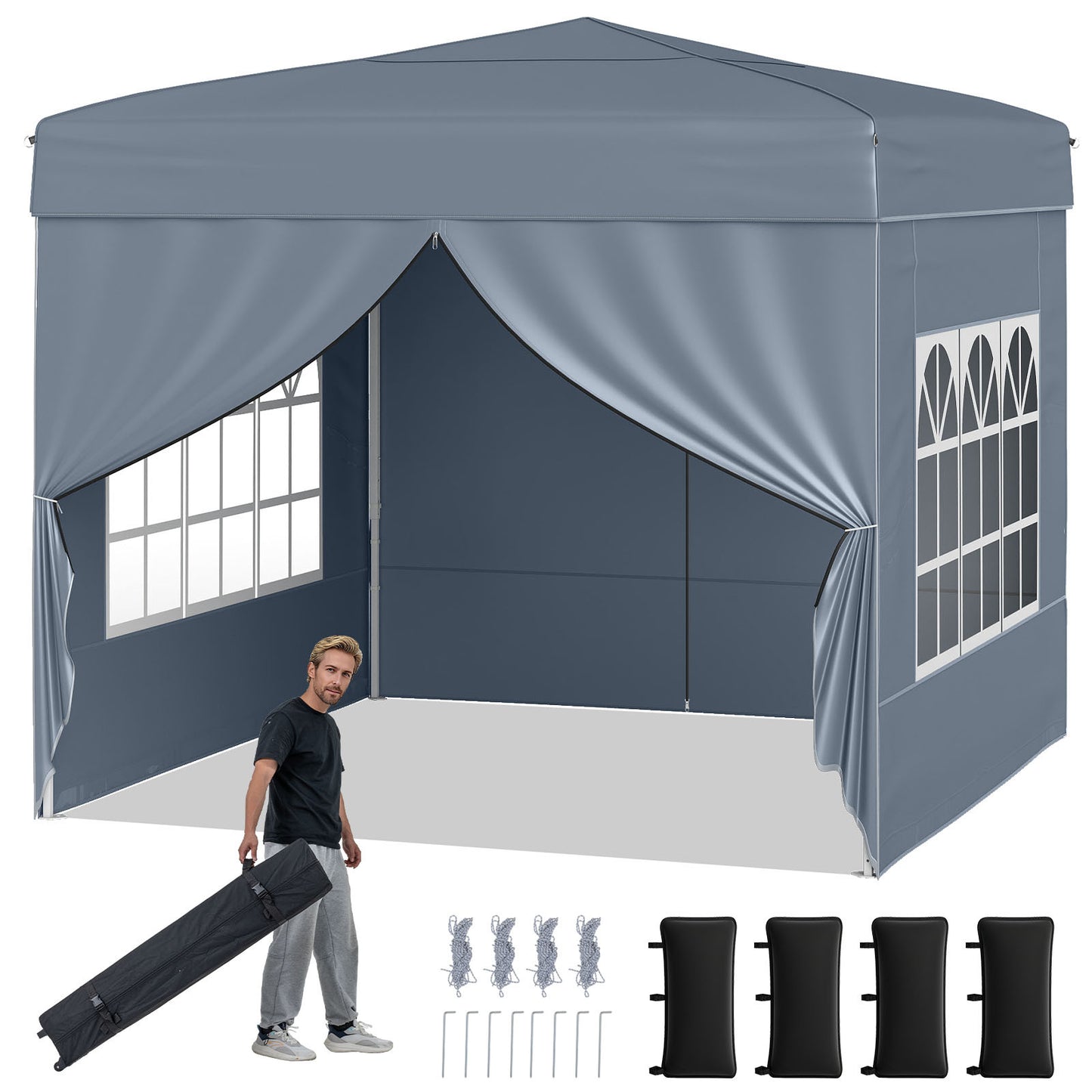 LIVSK Pop-up Tent - Snelle Opbouw - Duurzaam Oxford-Stof - Verstelbare Hoogte - Inclusief Draagtas - Zwart/Grijs/Wit