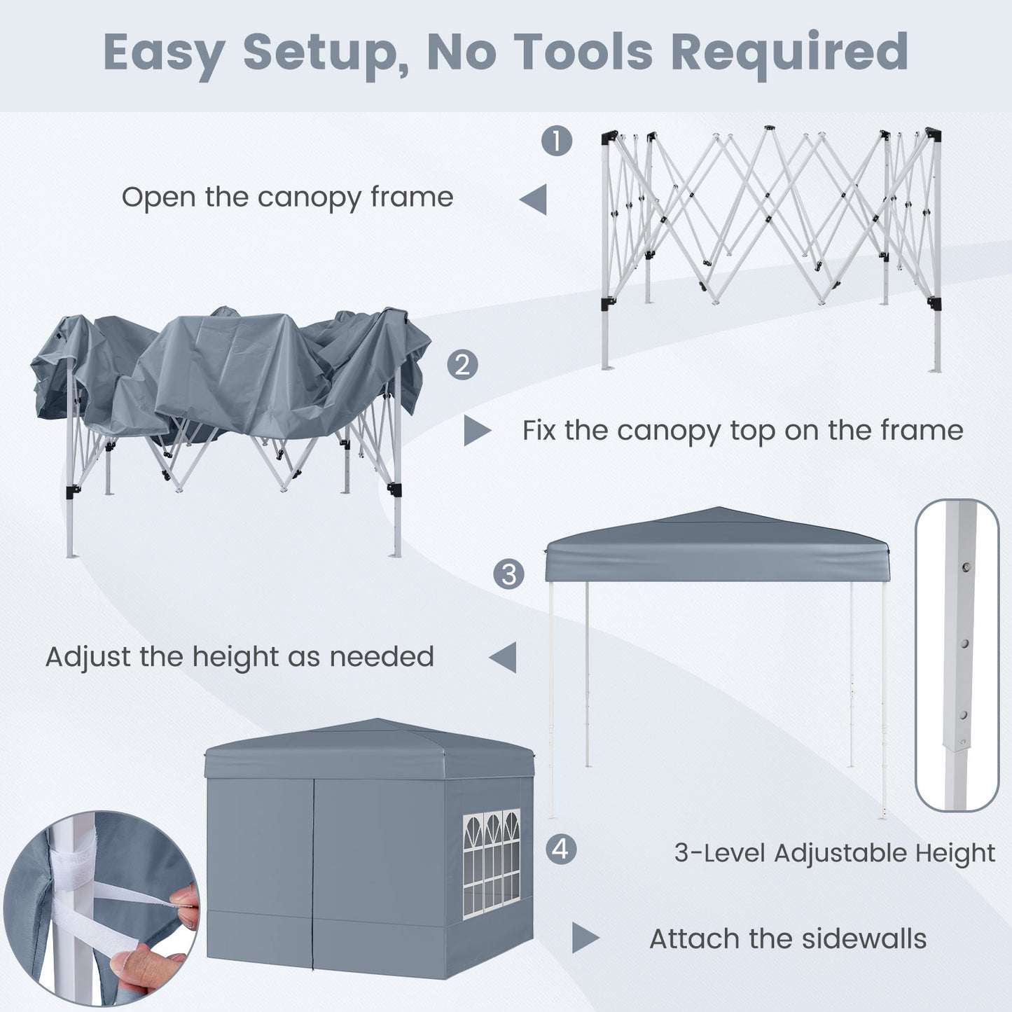 LIVSK Pop-up Tent - Snelle Opbouw - Duurzaam Oxford-Stof - Verstelbare Hoogte - Inclusief Draagtas - Zwart/Grijs/Wit
