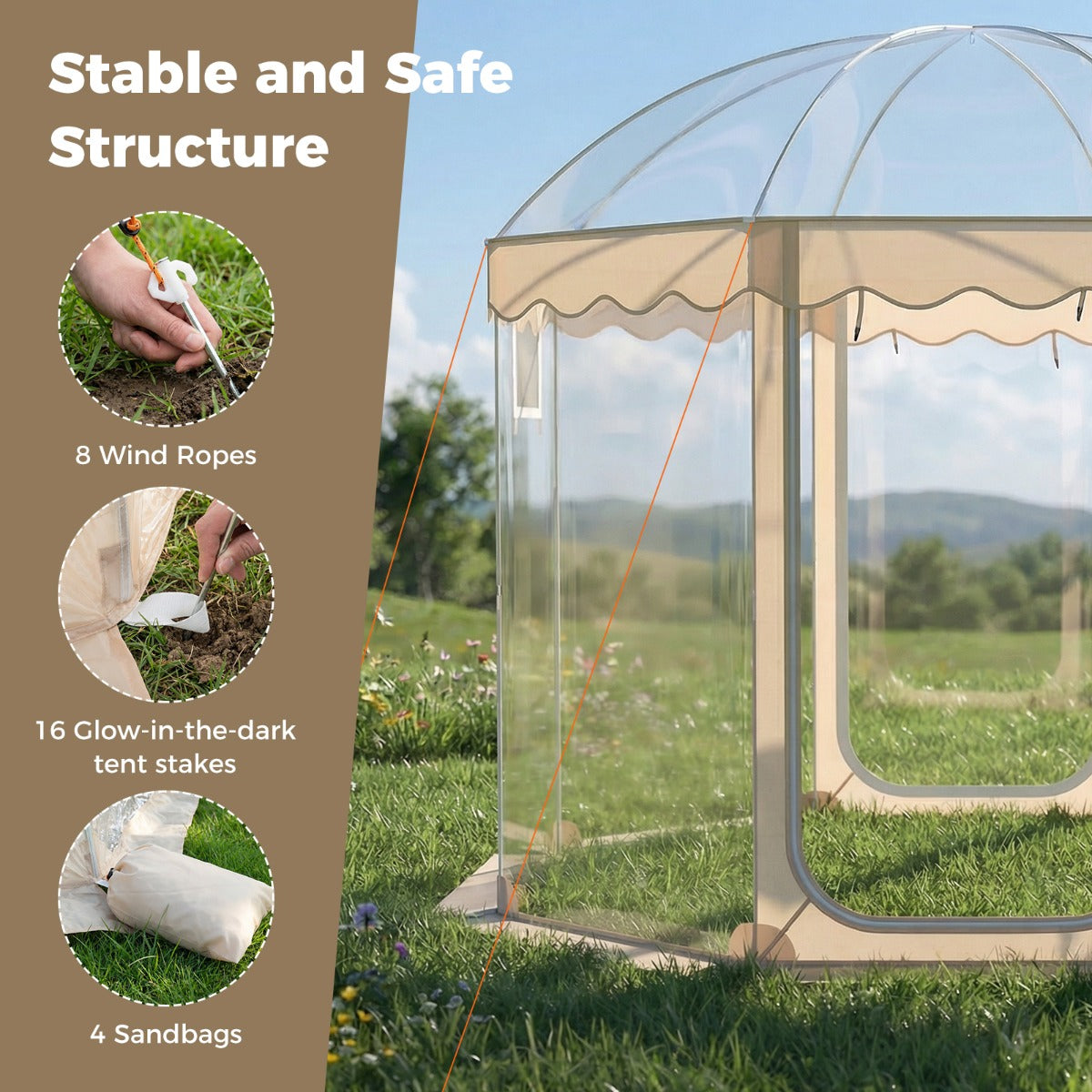 LIVSK Pop-up Tent voor 8-10 Personen - Transparante Wanden - Snelle Opbouw - Weerbestendig - 305 x 305 x 210 cm - Transparant