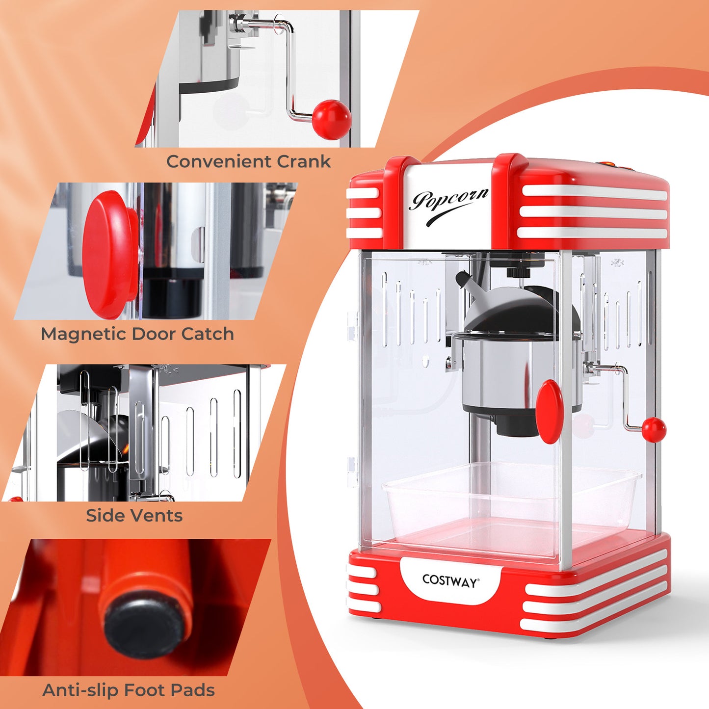 LIVSK Popcornmachine - Retro Design - Warmhoudlamp - Roestvrijstalen Bak - 100 g Capaciteit - Rood en Wit