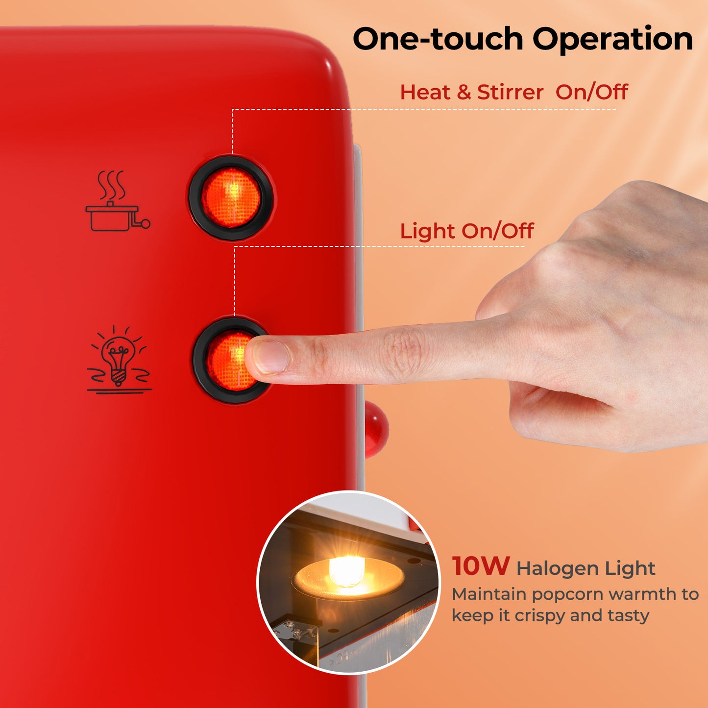 LIVSK Popcornmachine - Retro Design - Warmhoudlamp - Roestvrijstalen Bak - 100 g Capaciteit - Rood en Wit