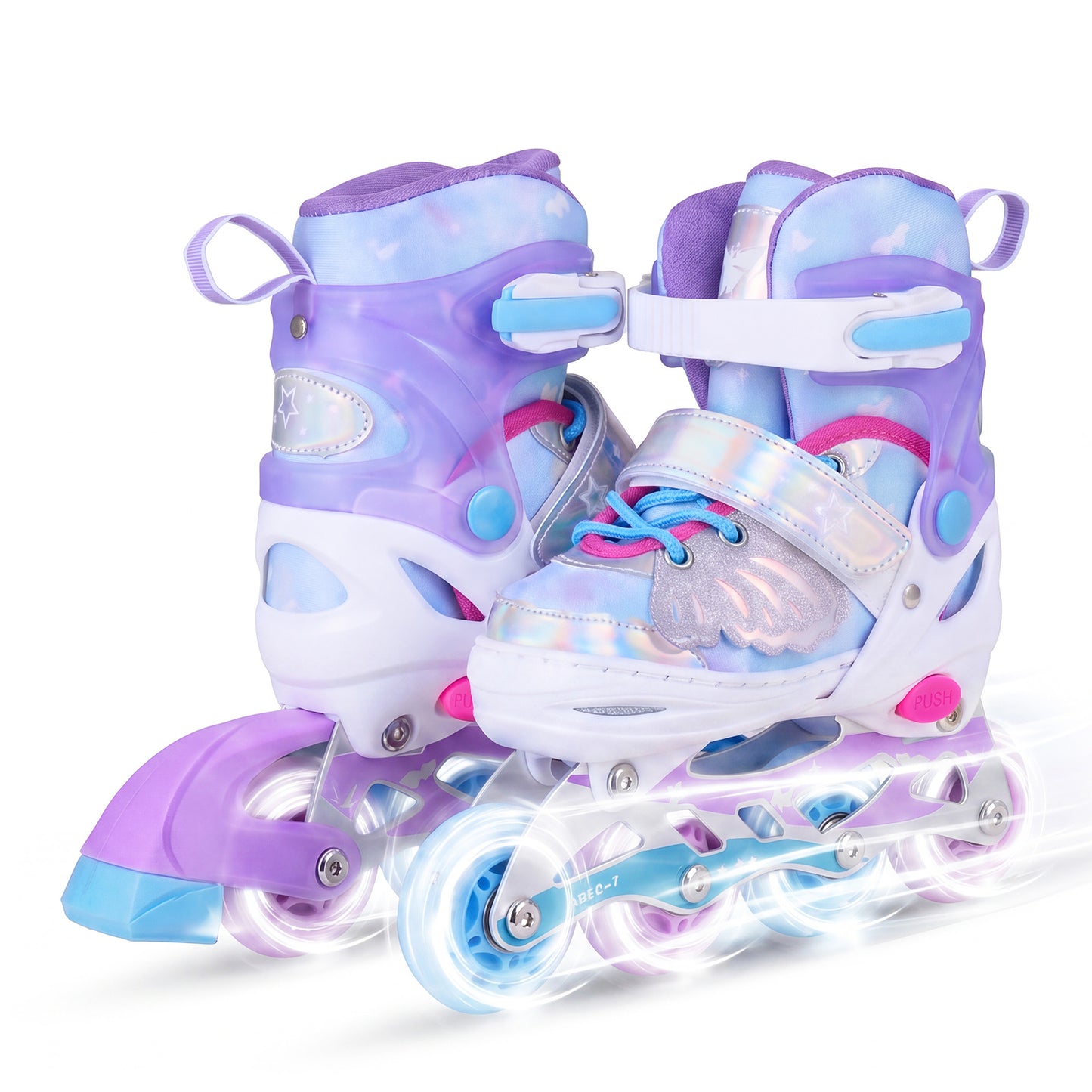 LIVSK Rolschaatsen voor Kinderen - 4 Verstelbare Maten - LED Verlichte Wielen - Aluminium Frame - Blauw of Roze
