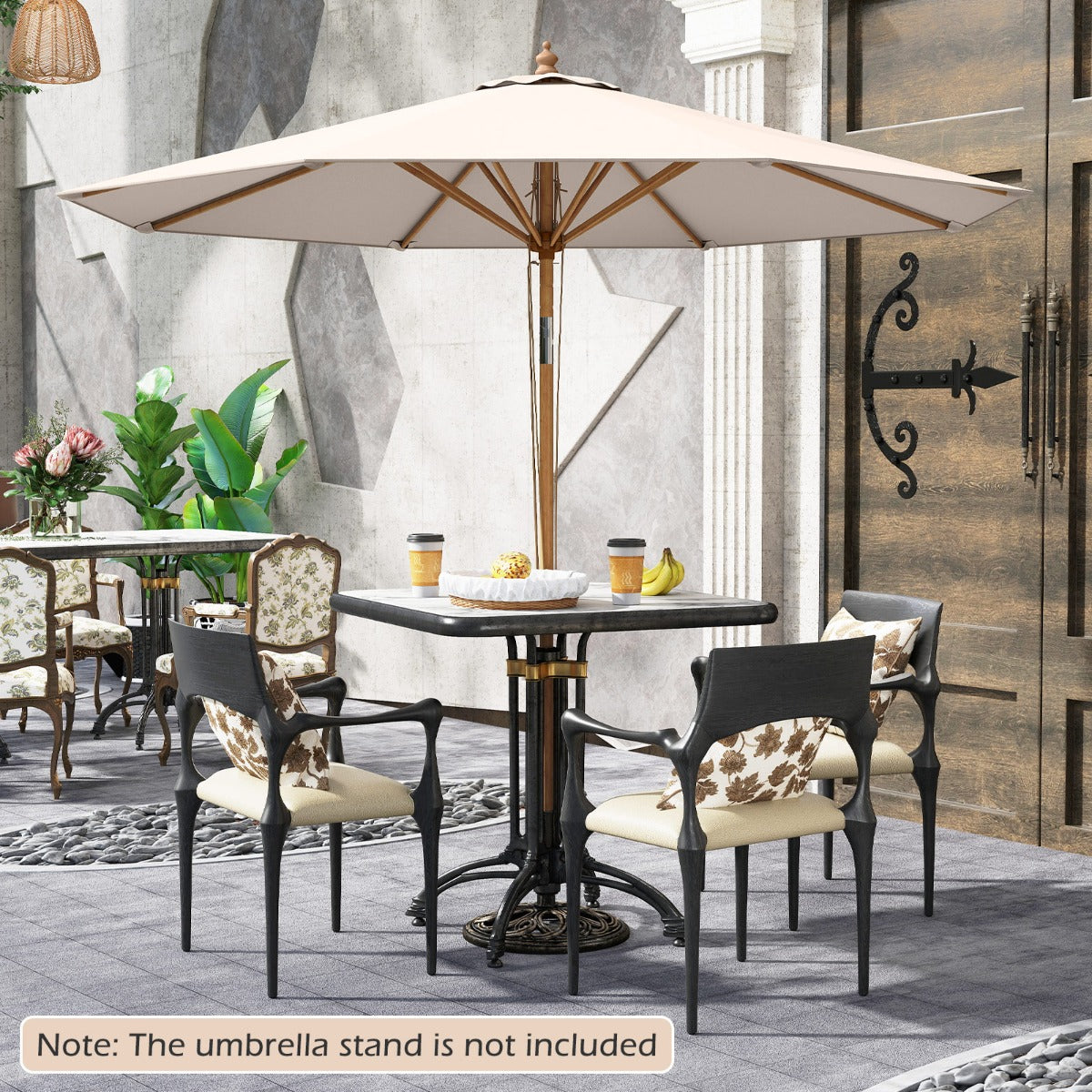 LIVSK Ronde Terrasparasol - Kantelmechanisme - Bamboe Constructie - Verstelbare Hoogte - Polyester - Beige/Bruin
