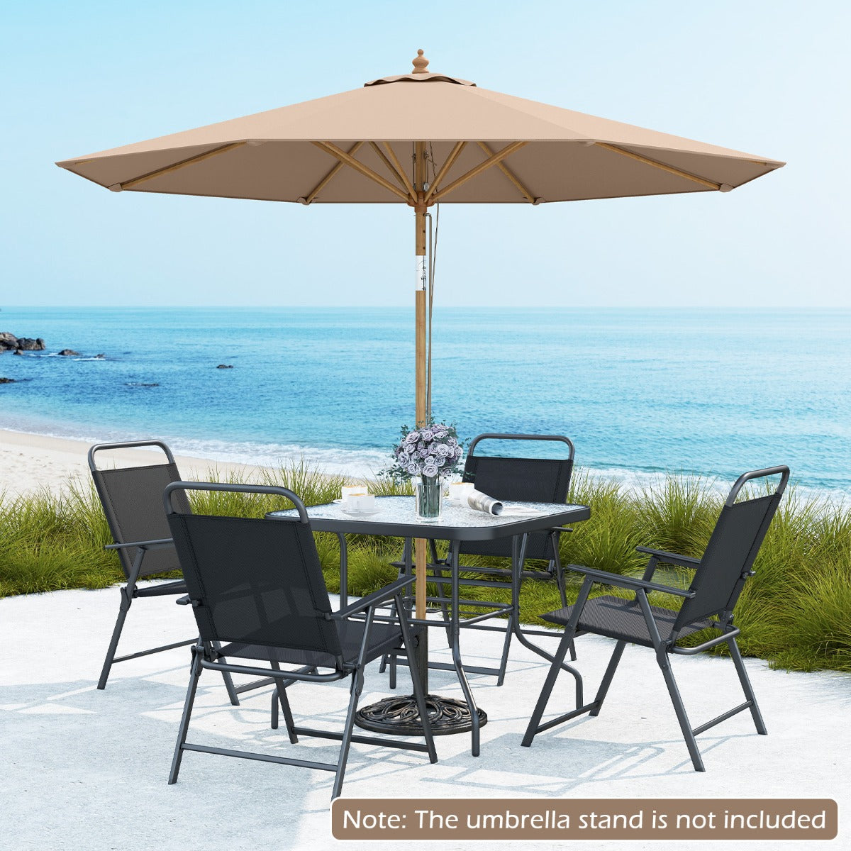 LIVSK Ronde Terrasparasol - Kantelsysteem - Bamboe Constructie - Verstelbare Hoogte - Slijtvaste Polyester - Beige/Bruin