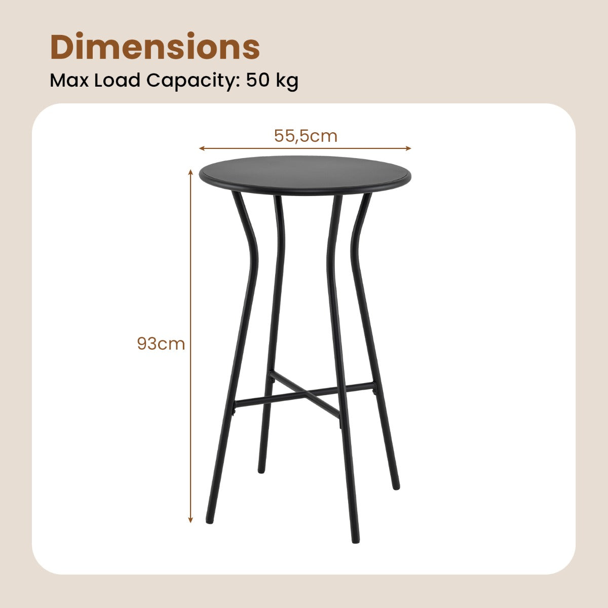 LIVSK Ronde Tuintafel - Stevig Metaal - Draagvermogen 50 kg - Modern Ontwerp - Voor Binnen en Buiten - Zwart