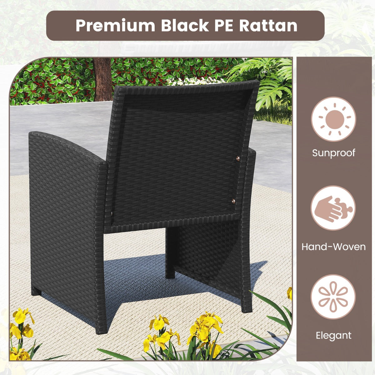 LIVSK Rotan Tuinmeubelset - 2 Fauteuils en Tweezitsbank - Stabiel Metalen Frame - Inclusief Kussens - Zwart