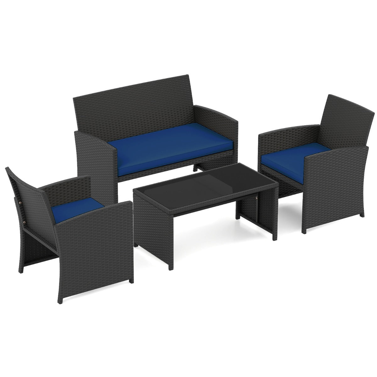 LIVSK Rotan Tuinset - Elegant Design - Comfortabele Kussens - Robuust Metalen Frame - Inclusief Salontafel - Zwart