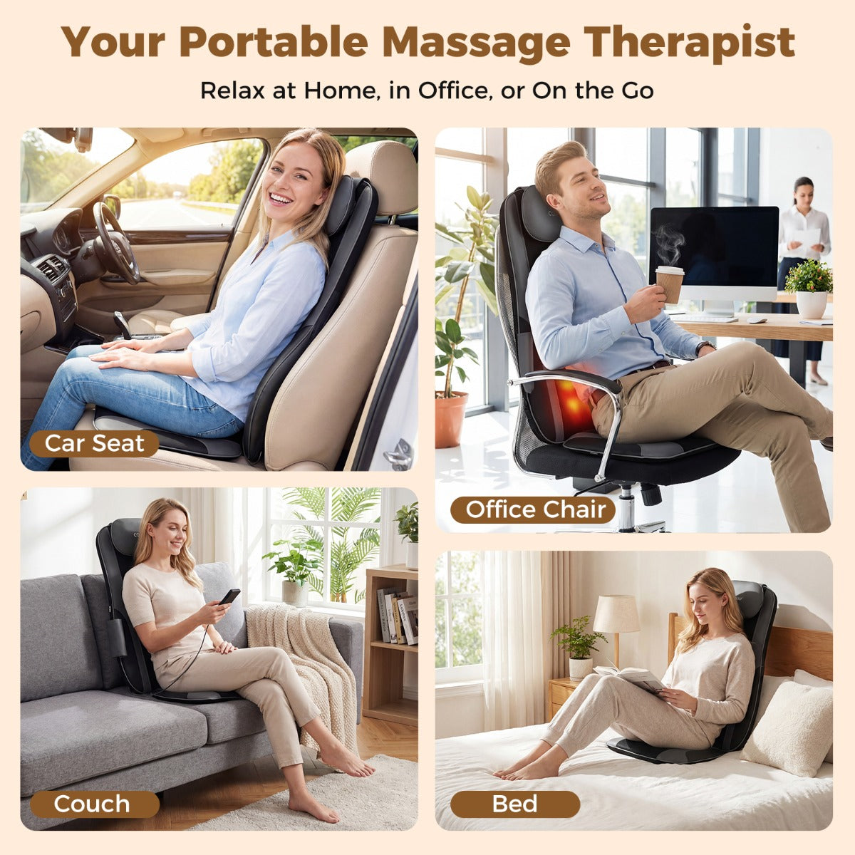LIVSK Rugmassageapparaat met Warmte - Shiatsu Massagestoelhoes - Knedende Rolknopen - 2 Vibratiemotoren - Grijs