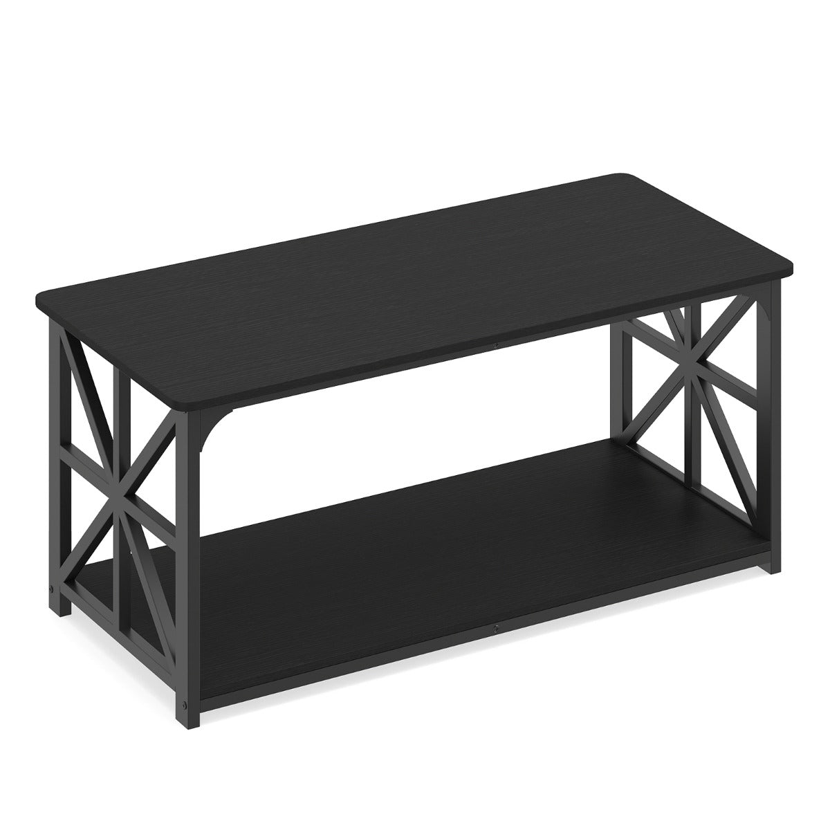 LIVSK Salontafel met 2 Niveaus - Stevig Metaal - Ruime Opbergruimte - Antislipvoetjes - 109 x 50 x 48 cm - Rustiek Bruin