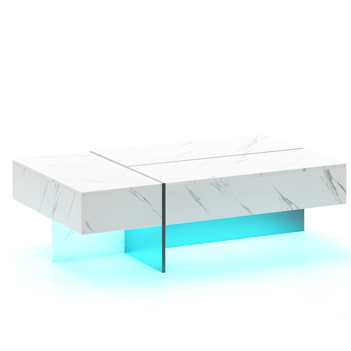 LIVSK Salontafel met LED-verlichting - Hoogglanzend en Krasbestendig - 3 Opberglades - Draagvermogen 90 kg - Zwart/Wit
