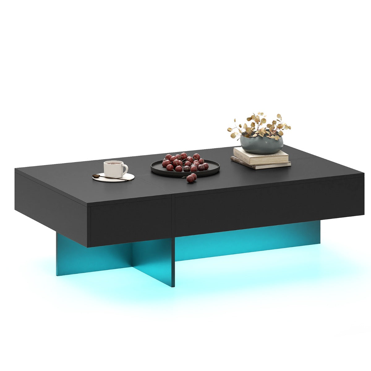 LIVSK Salontafel met LED-verlichting - Hoogglanzend en Krasbestendig - 3 Opberglades - Totale Belastbaarheid 90 kg - Zwart/Wit