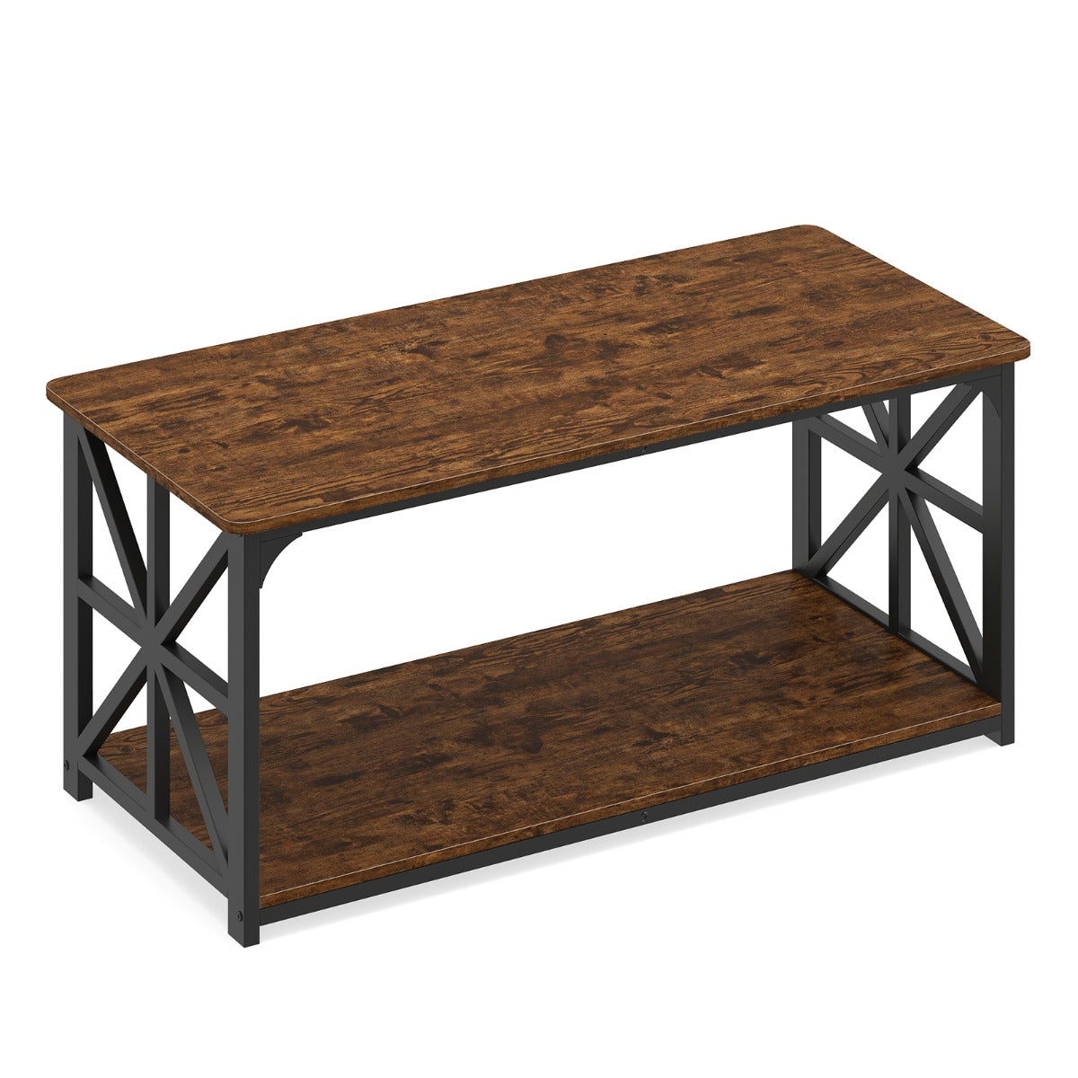 LIVSK Salontafel - Twee Niveaus - Stevig Metalen Frame - Ruime Opbergruimte - Voor Appartementen - Rustiek Bruin