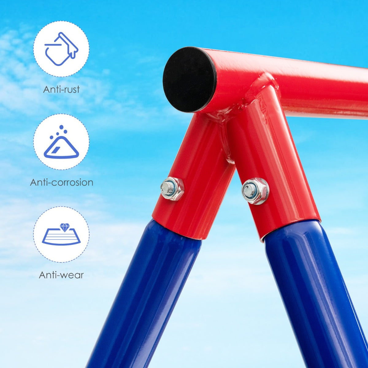 LIVSK Schommelframe - Stevig Metalen Ontwerp - Ruimte voor het Hele Gezin - Eenvoudige Montage - Blauw en Rood