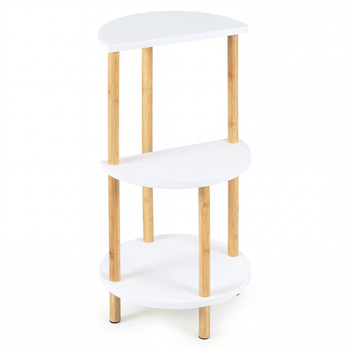 LIVSK Set van 2 Bijzettafels - Natuurlijk Bamboe - 3 Legplanken - Compact en Duurzaam - Wit + Naturel