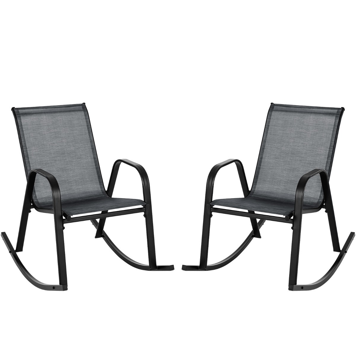 LIVSK Set van 2 Schommelstoelen - Ergonomisch Ontwerp - Robuust Metaal - Ademend Stof - 91 x 62 x 86 cm - Zwart