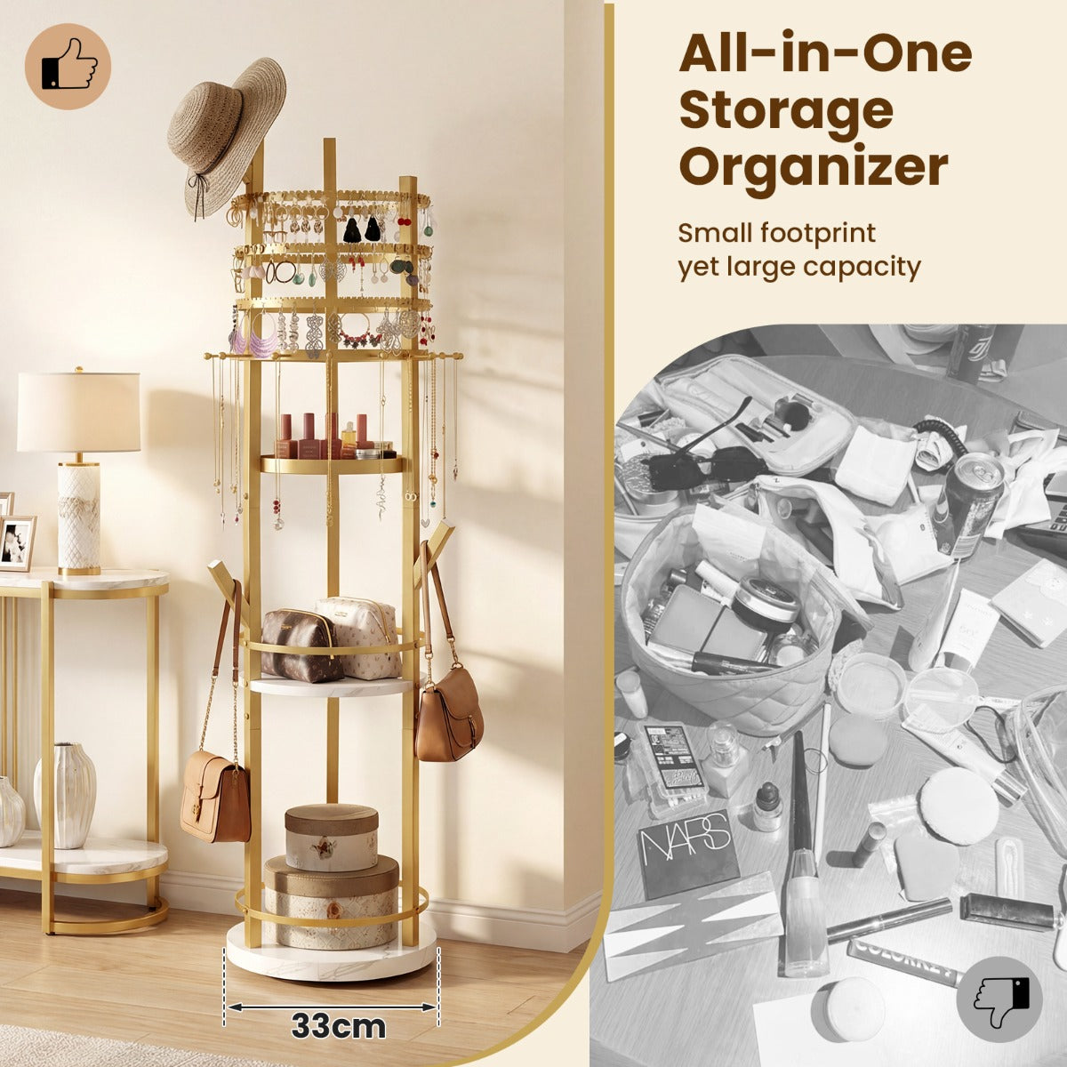 LIVSK Sieradenstandaard 360° Draaibaar - 3 Legplanken - Vrijstaande Sieradenhouder - Wit