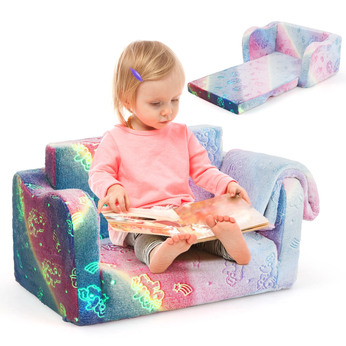LIVSK Slaapbank met Deken - Omvormbaar tot Chaise Longue - Flanellen Stof - Glow-in-the-Dark - Geschikt voor Kinderen -