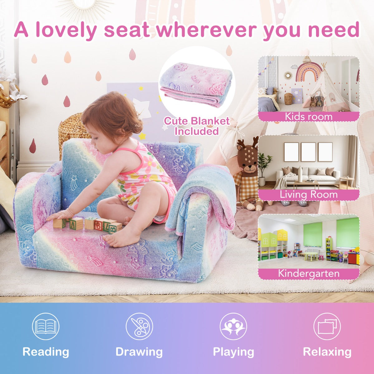 LIVSK Slaapbank met Deken - Omvormbaar tot Chaise Longue - Flanellen Stof - Glow-in-the-Dark - Geschikt voor Kinderen -