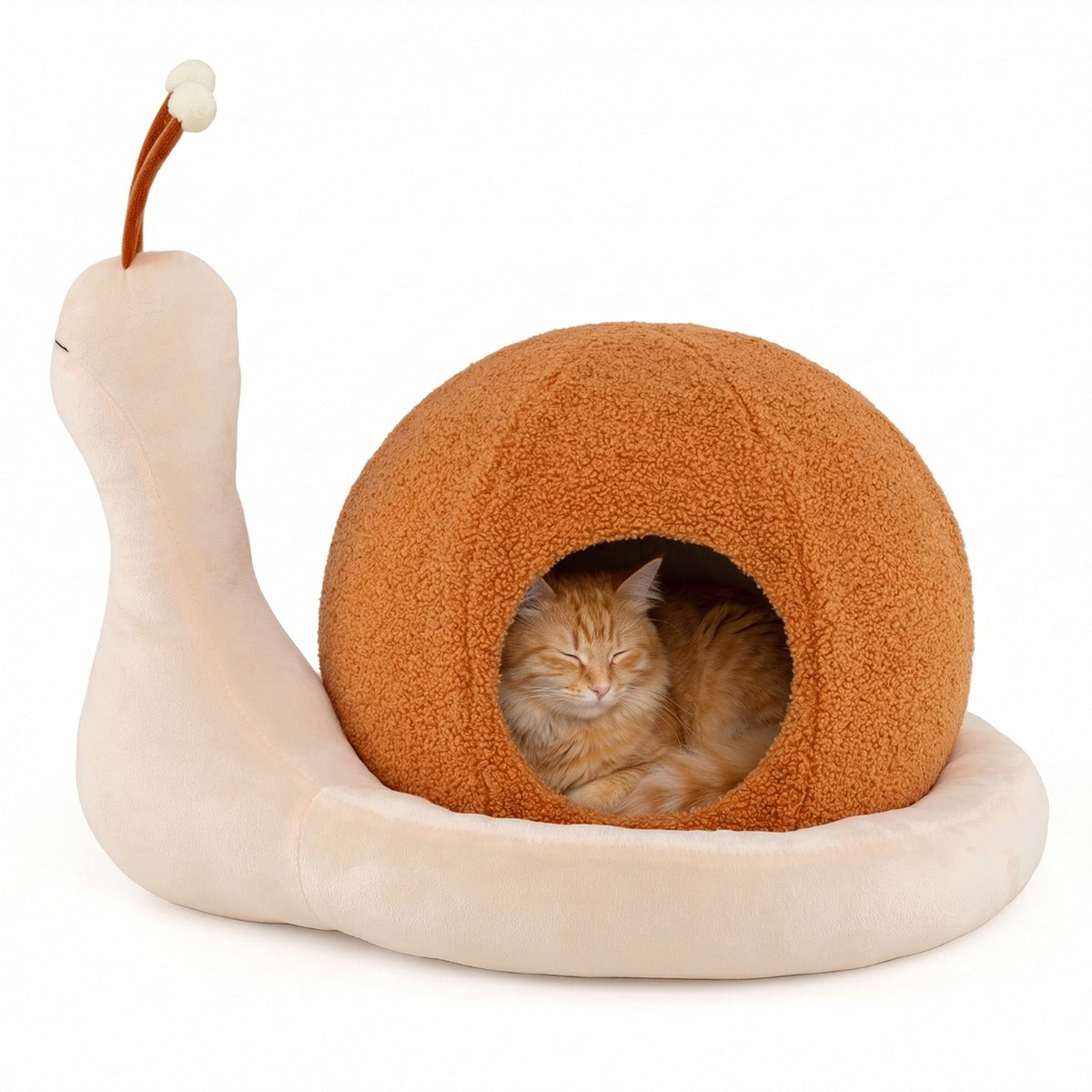 LIVSK Slakkenvormige Kattenmand - 2-in-1 Ontwerp - Afneembaar Kussen - Antislip Onderkant - Bruin + Wit
