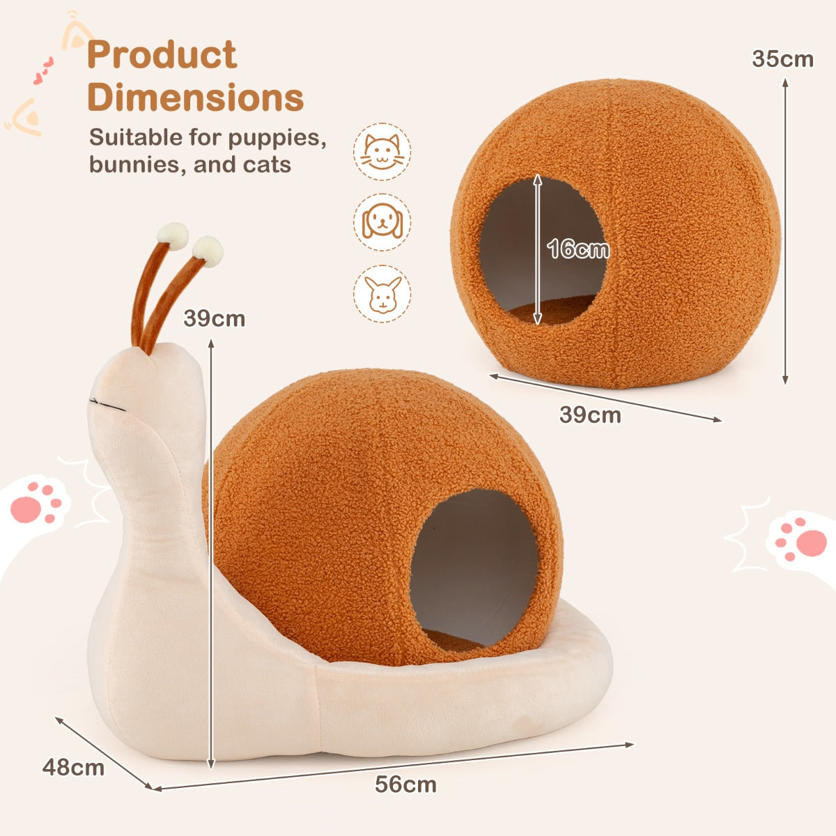 LIVSK Slakkenvormige Kattenmand - 2-in-1 Ontwerp - Afneembaar Kussen - Antislip Onderkant - Bruin + Wit