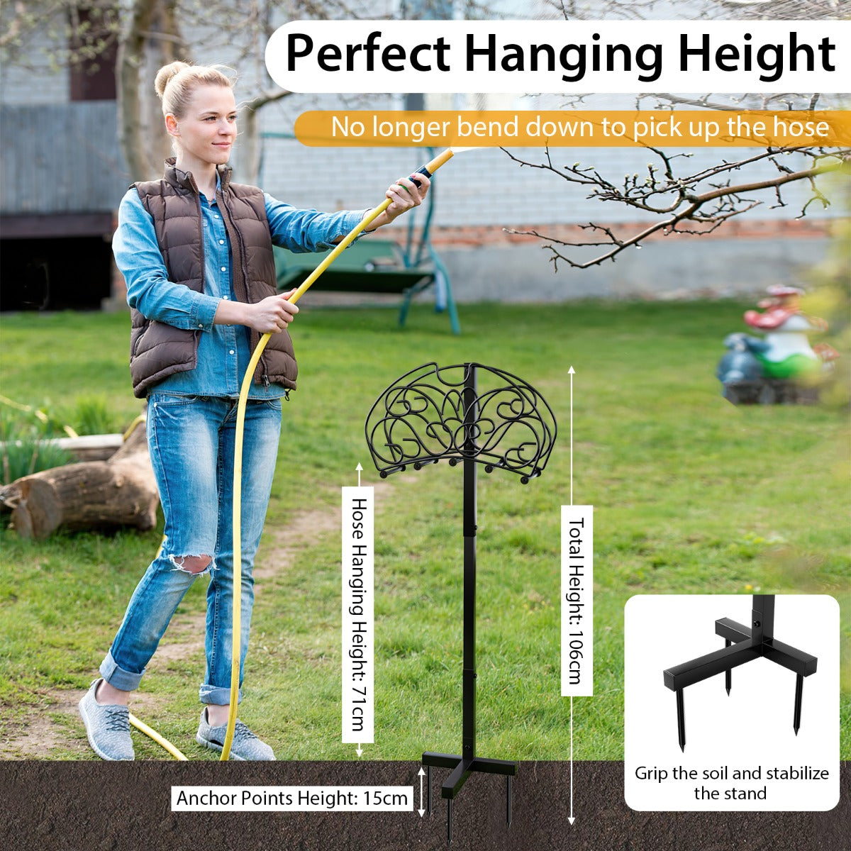 LIVSK Slanghouder - Roestvrij Metalen Frame - Ondersteunt 45 m Slang - Elegant Ontwerp - Zwart