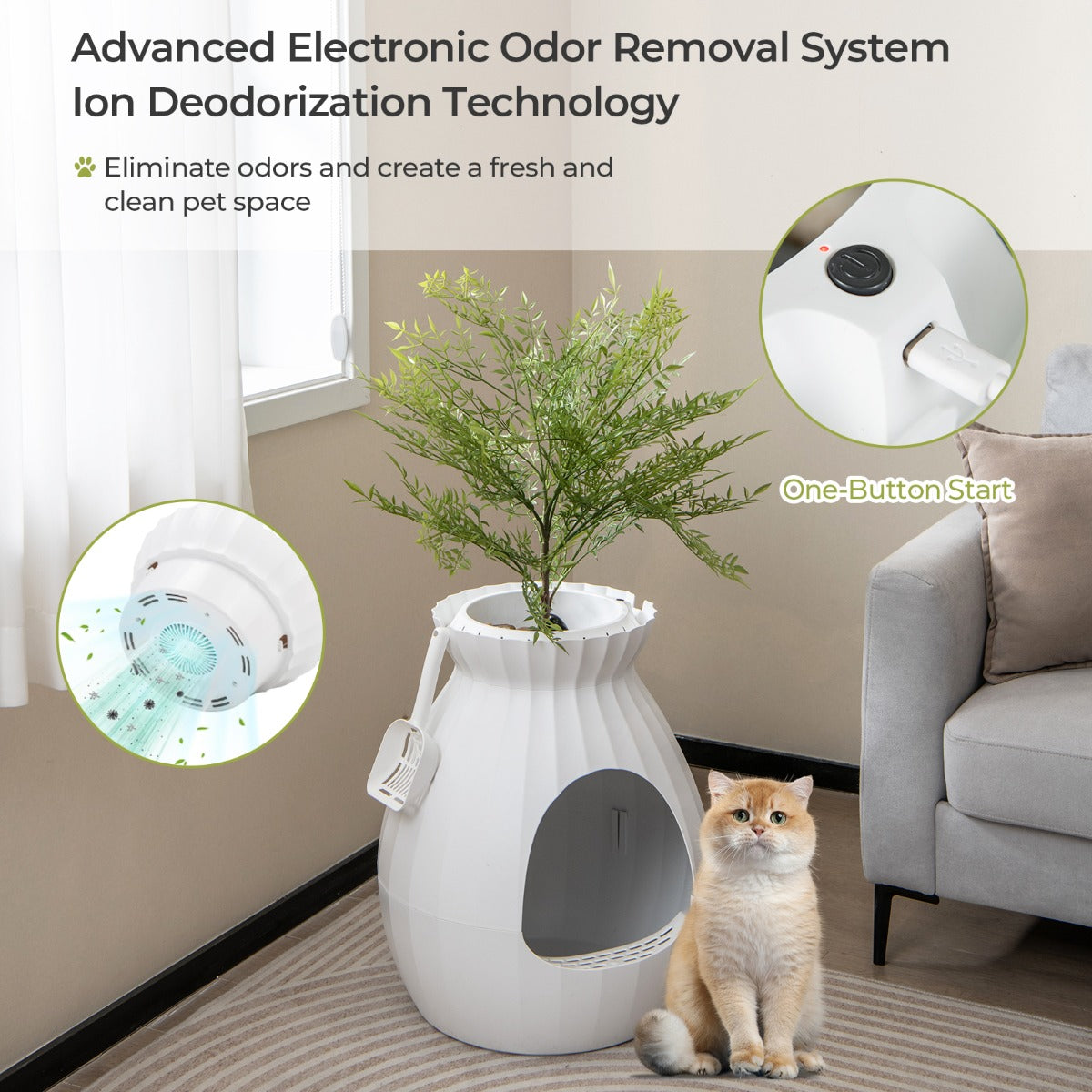 LIVSK Slimme Kattenbak - Innovatief Design - Elektronische Geurbestrijding - Eenvoudige Installatie - Geschikt voor Grote Katten