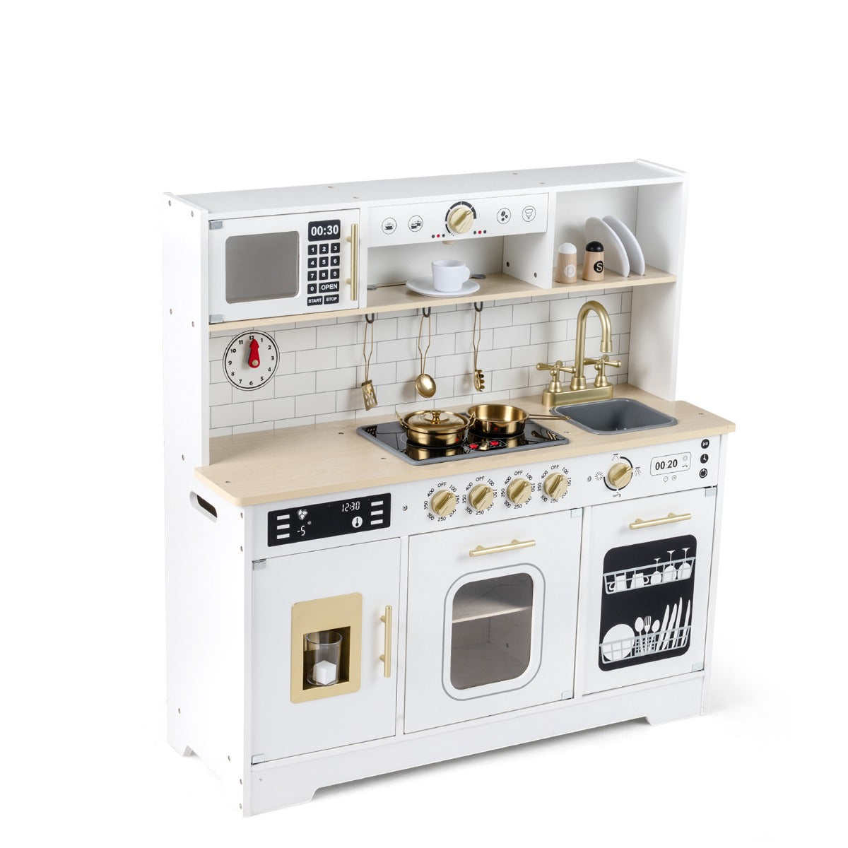 LIVSK Speelkeuken - Magnetron en Oven - Licht- en Geluidseffecten - Ruim Werkblad - Voor Kinderen vanaf 3 jaar - Zwart/Wit