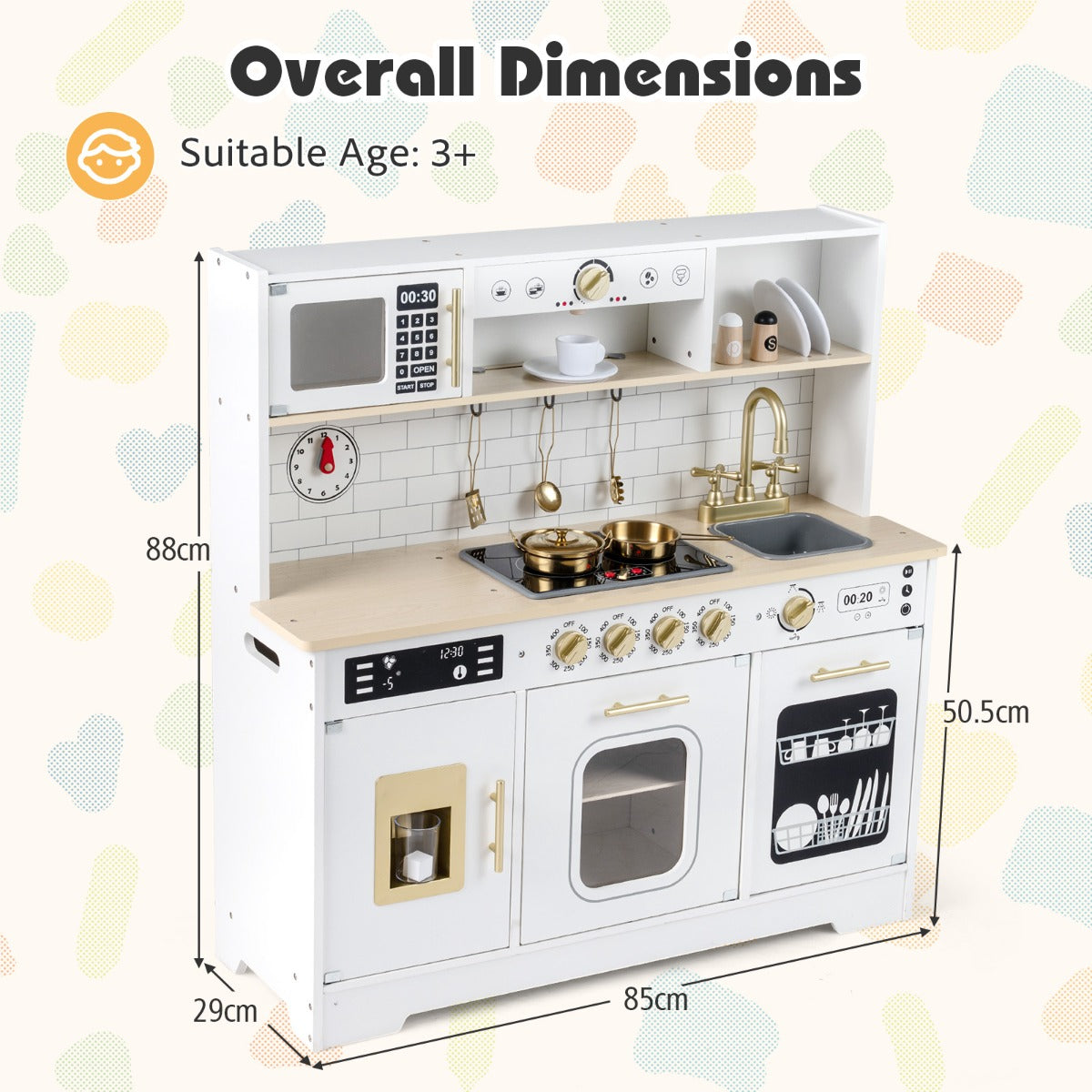 LIVSK Speelkeuken - Magnetron en Oven - Licht- en Geluidseffecten - Ruim Werkblad - Voor Kinderen vanaf 3 jaar - Zwart/Wit