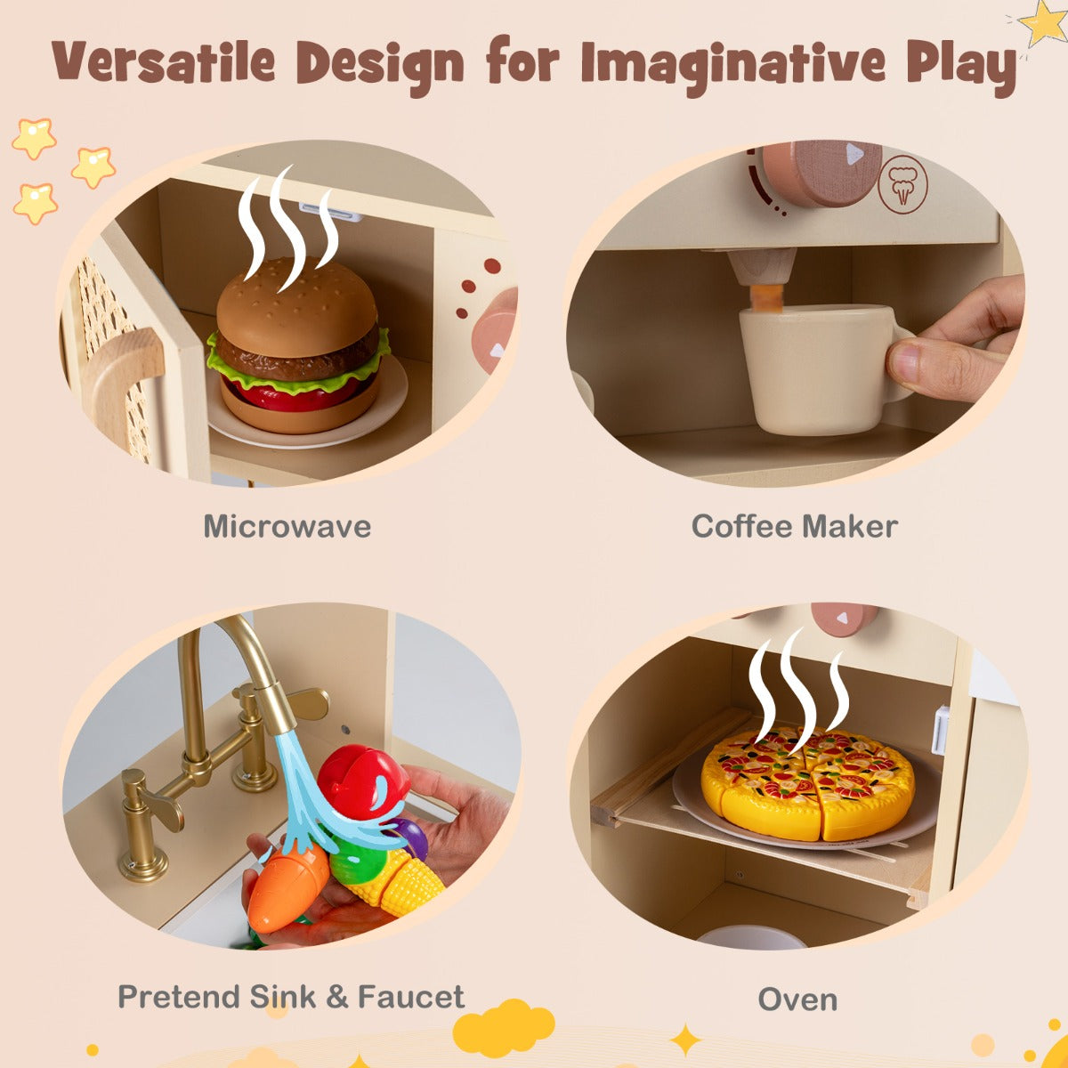 LIVSK Speelkeuken - Realistische Geluidseffecten - Inclusief Magnetron en Accessoires - Veilig Houten Ontwerp - Geel